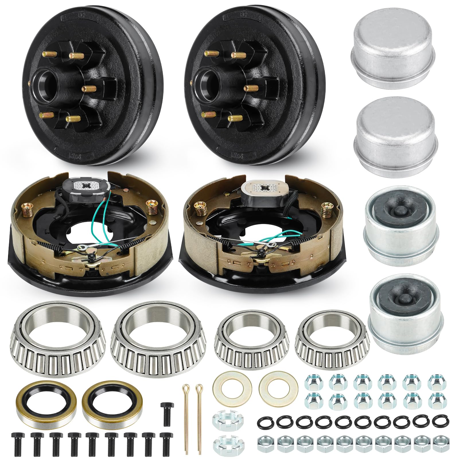 Photo 1 of Trailer Axle Electric Brake Kit, 6-Hole, 5.5" Bolt Circle Brake Drum with 12" x 2" Self Adjusting Electric Brakes for 5200lb-6000lb Axles, Replace 12”Brake Hub Drum(A Pair)