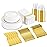 175 Pcs Gold Dinnerware Set, Plastic Plates Disposable for 25 Guests Include:25 Gold Rim Dinner Plates, 25 Dessert Plates, 25 Paper Napkins, 25 Cups, 25 Silverware Set Perfect for Party