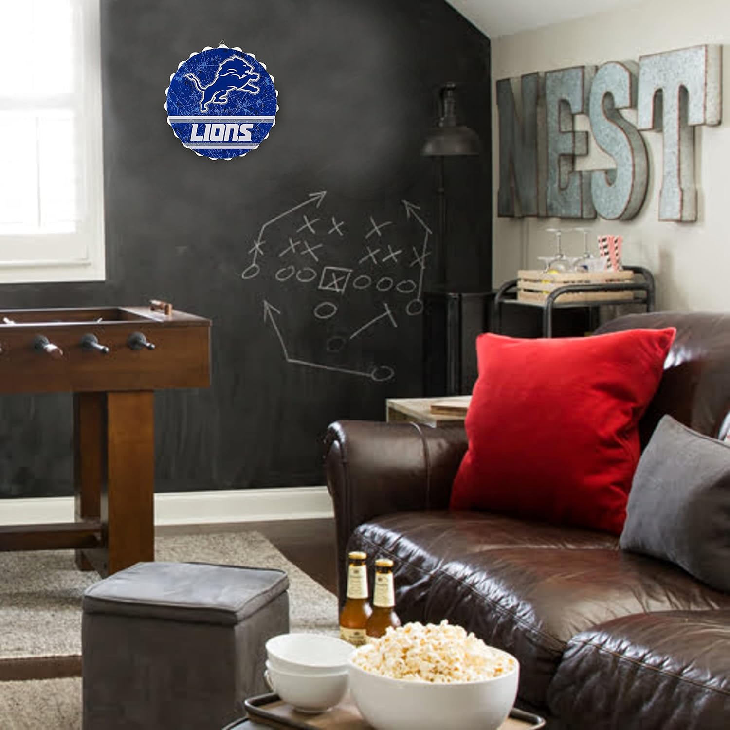 FOCO Detroit Lions 13” Distressed Metal Bottlecap Wall Sign – Official NFL Fan Décor - Image 3