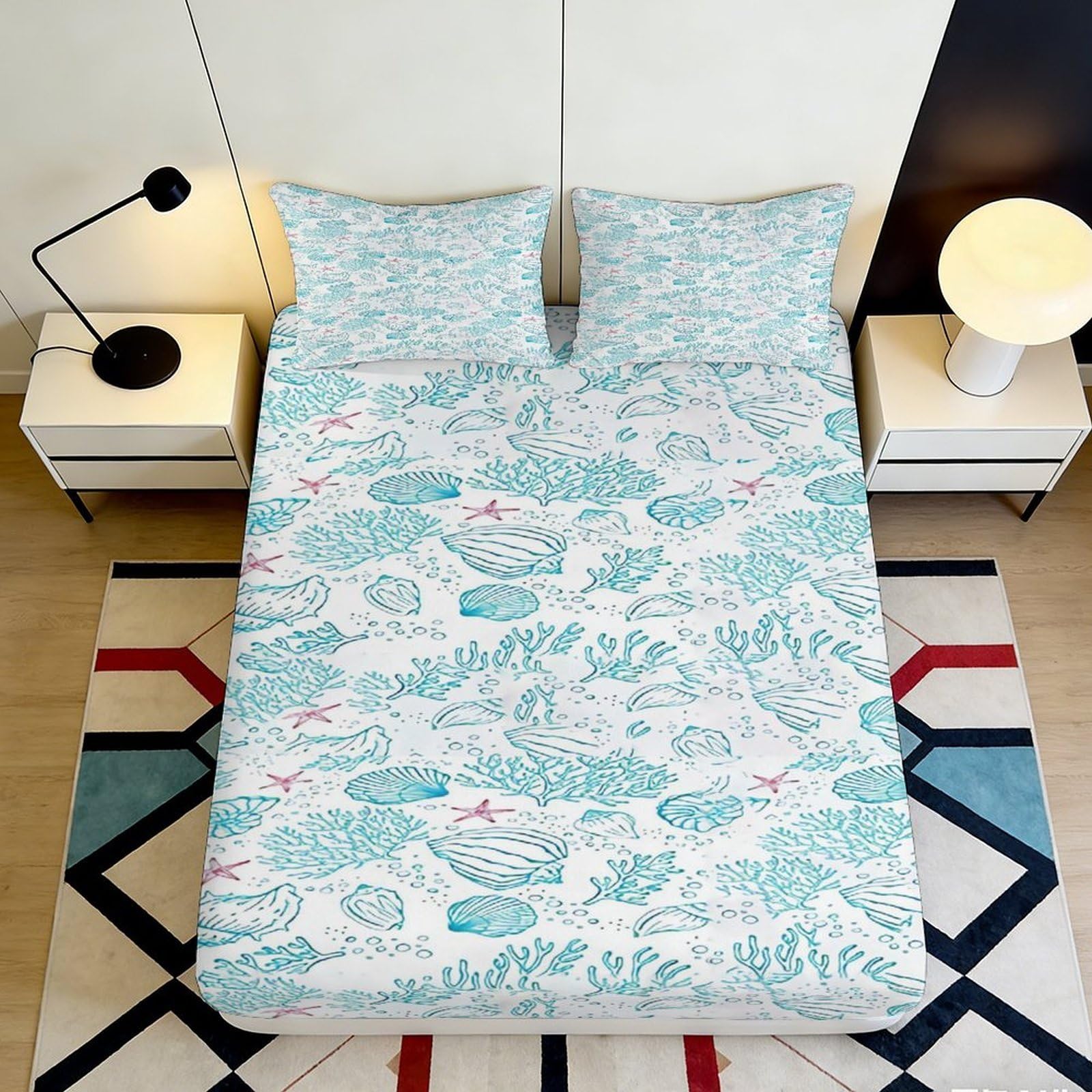 Jqzkxnhpbr Style-9 3D Printed Ocean Turtle Fitted Sheet Microfiber Soft Blue Wave Mattress Cover For Bedroom Guest Room Decor 90X200x25cm