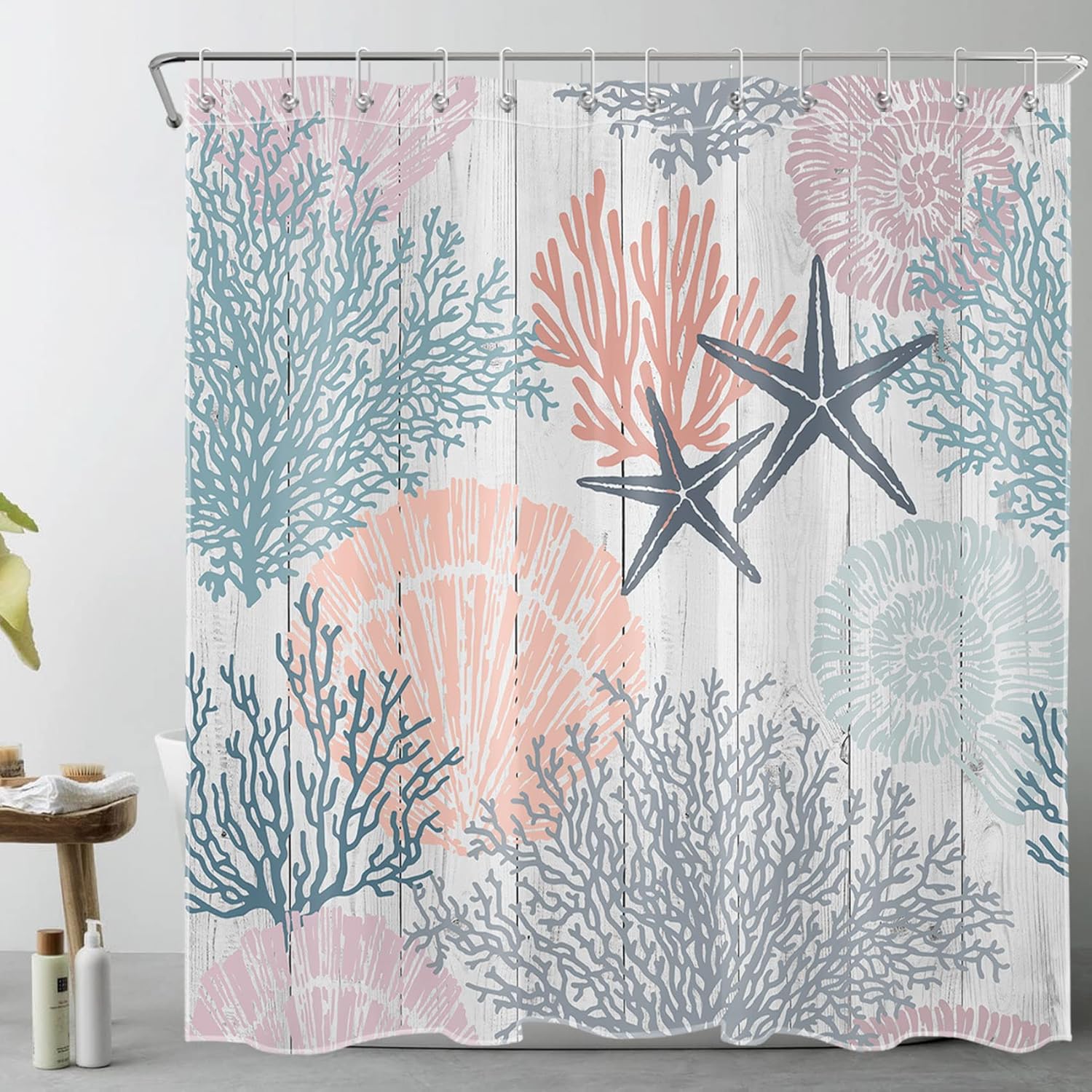 HVEST Nautical Coastal Shower Curtain for Bathroom