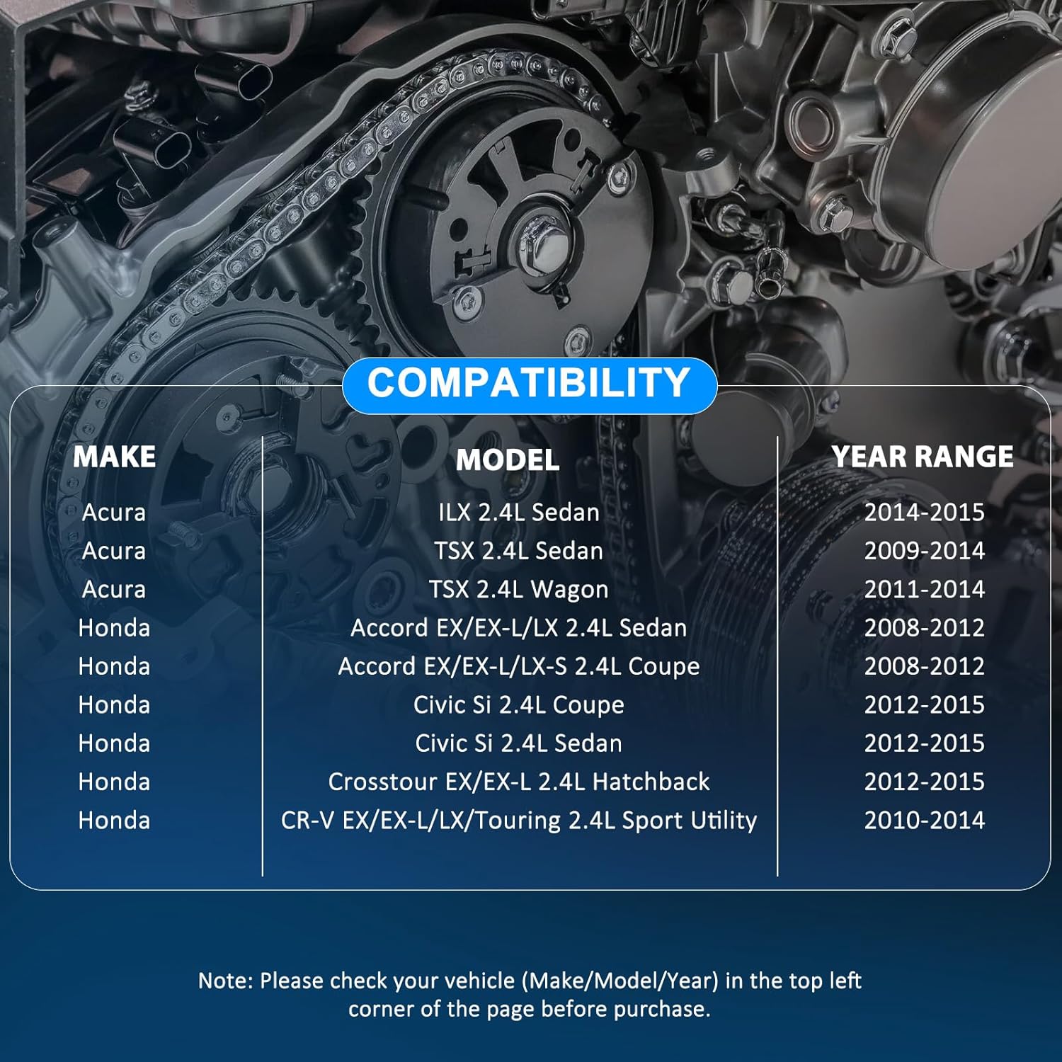 Timing Chain Kit with Adjuster 14510-R40-A01 for Honda Accord Civic CR-V Acura ILX TSX 2008-2015 2.4L K24 Engine Complete Set