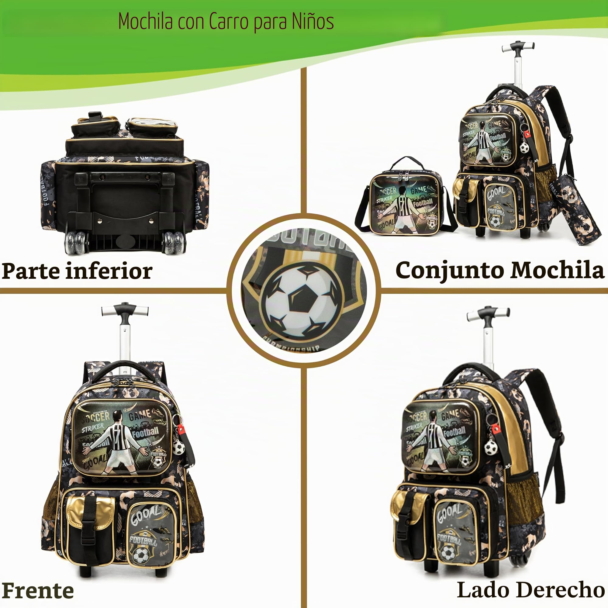 Mochila Escolar Enrollable para Niños 17” Bolsillos Multifunción