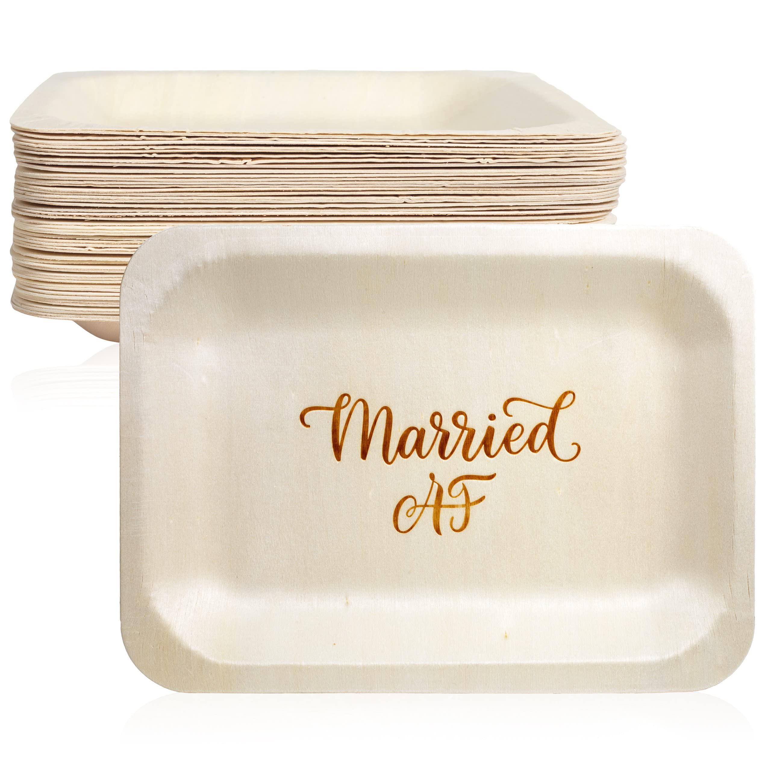 Wood & Wonder Married AF StatementWare Disposable Wedding Plates (50-Pack)