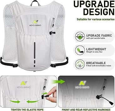 N NEVO RHINO Lightweight Hydration Backpack with 2L Water Bladder, Running Vest with 1.5L Water Bladder, Hydration Vest Pack for Hiking, Trail Running, Marathons, Cycling