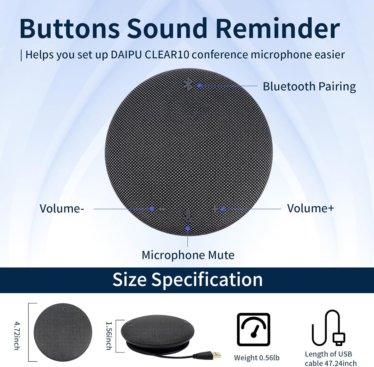 Bluetooth Conference Speaker and Microphone USB Speakerphone Conference Microphone and Speaker 360° Voice Pickup Max Bluetooth Distance 32.8ft Noise Cancellation for Video Conferencing Calling