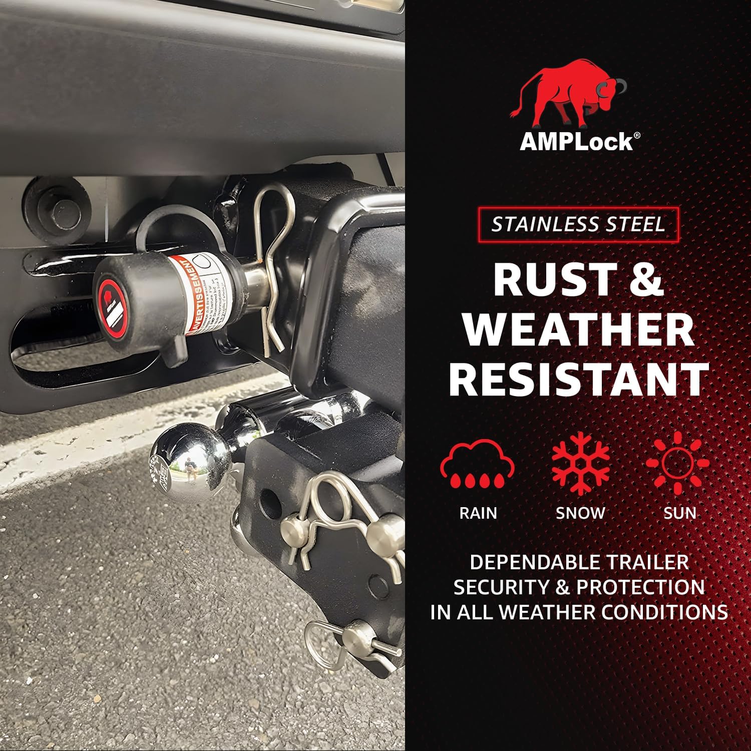 AMPLock - U-HLP58318 5/8" Heavy Duty Trailer Hitch Lock Pin - Anti theft, Keyed-Alike, Patented Trailer Hitch Locks Pin with Swivel Design for 2.5"x2.5" & 3"x3" Receiver Tube- Travel RV Towing Locks