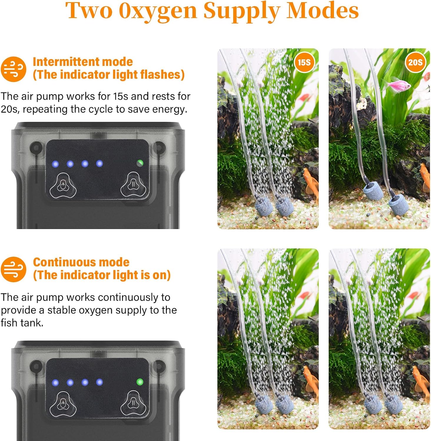hygger Battery Powered Aquarium Air Pump, Quiet Translucent Thick Shell Portable Fish Tank Bubbler Aerator for Outdoor Fishing, Power Outage, Emergency