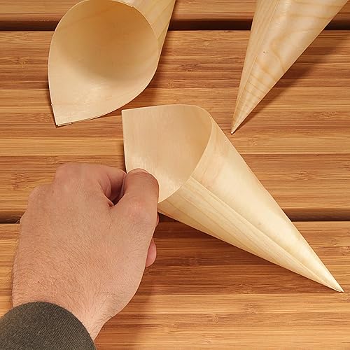 Vista 11 de BambooMN - Conos de madera desechables para alimentos y aperitivos - 5" x 2" - 100 piezas