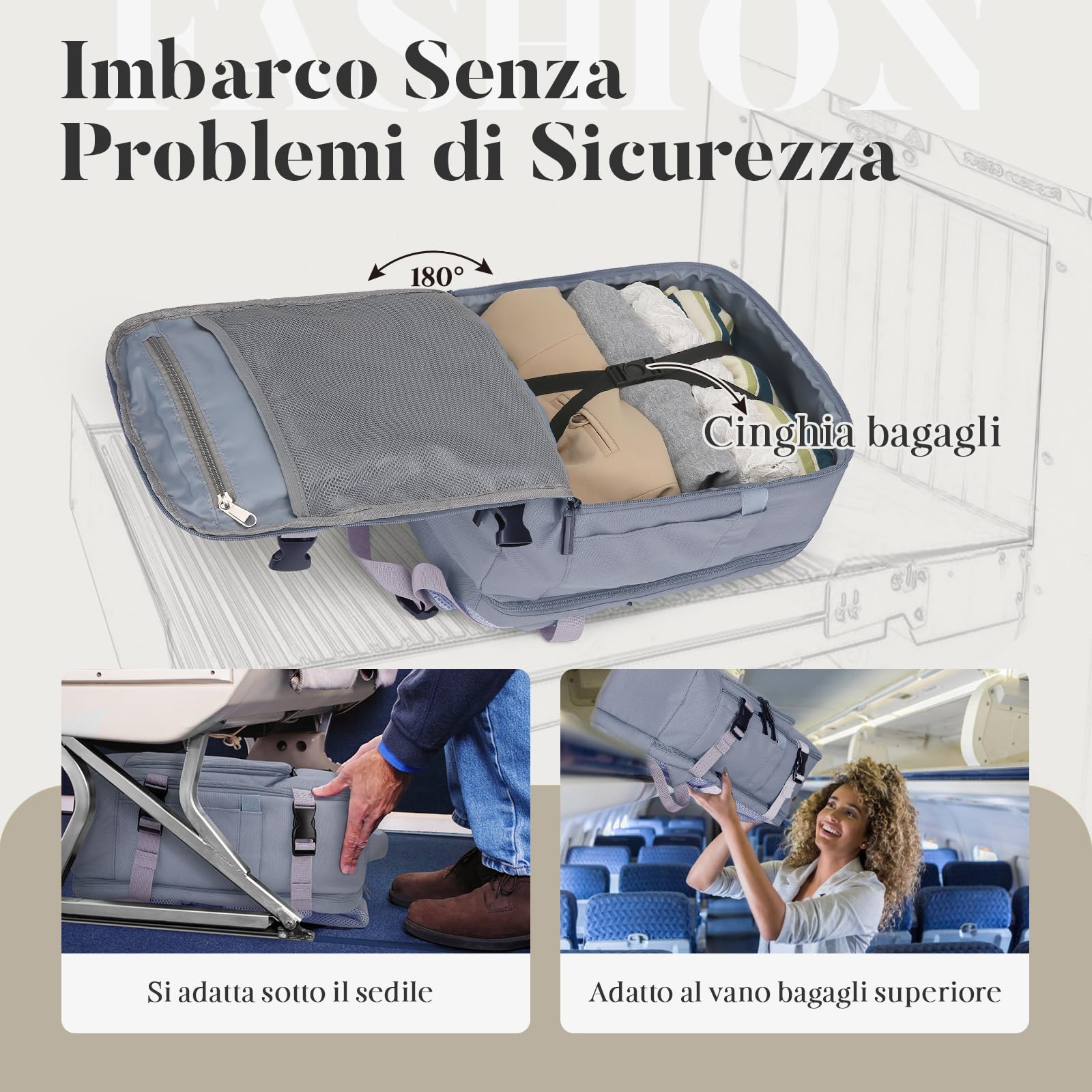 per Zaino Ryanair 40x20x25,Bagaglio a Mano 40x20x25 per Ryanair,Zaino da Viaggio Aereo Bagaglio a Mano per Più Compagnie Aeree con Foro di Ricarica e Tasca Antifurto
