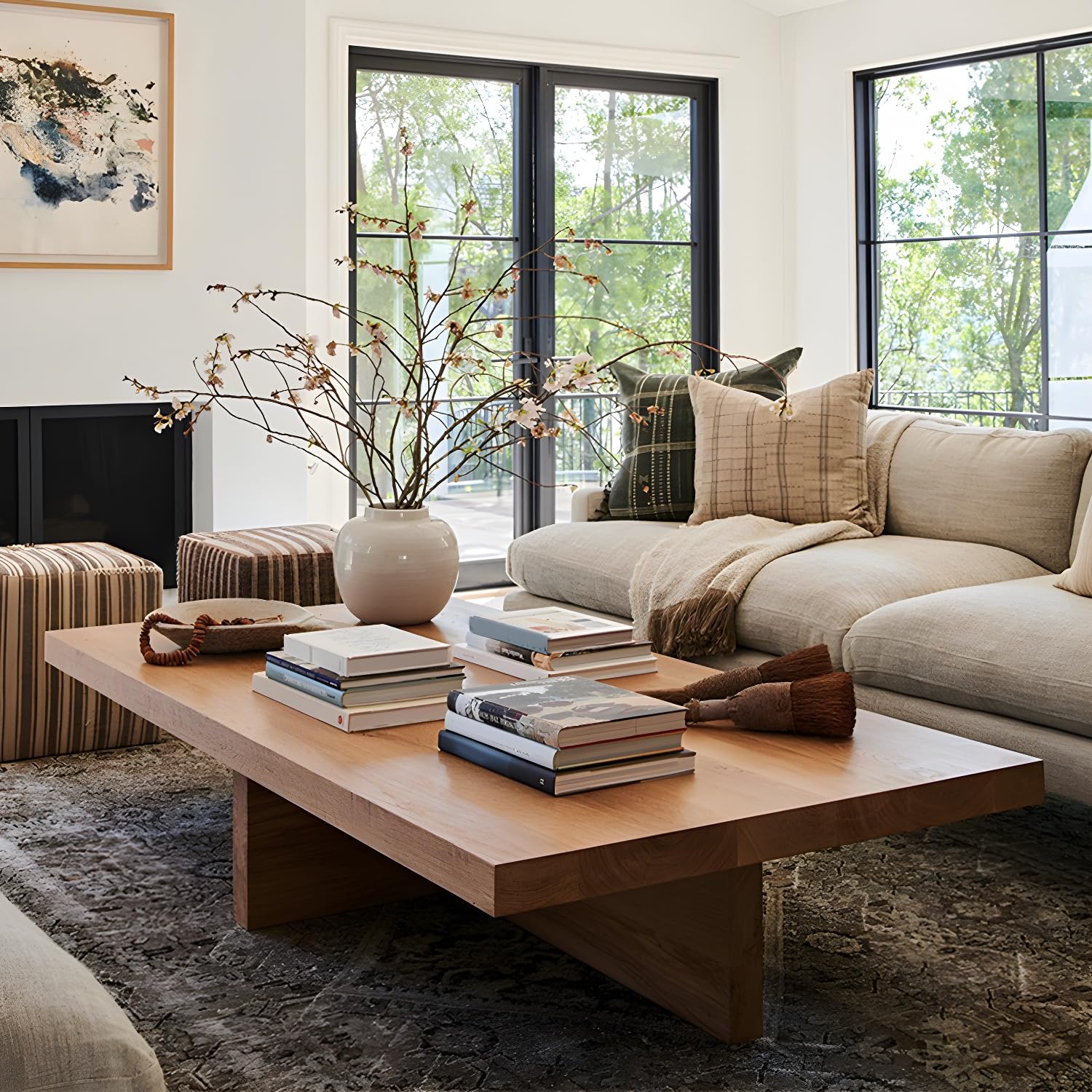 LITFAD Rectangle Coffee Table Solid Wood Cross Legs Cocktail Table Pine Living Room Table Nordic Style Restaurant Hotel