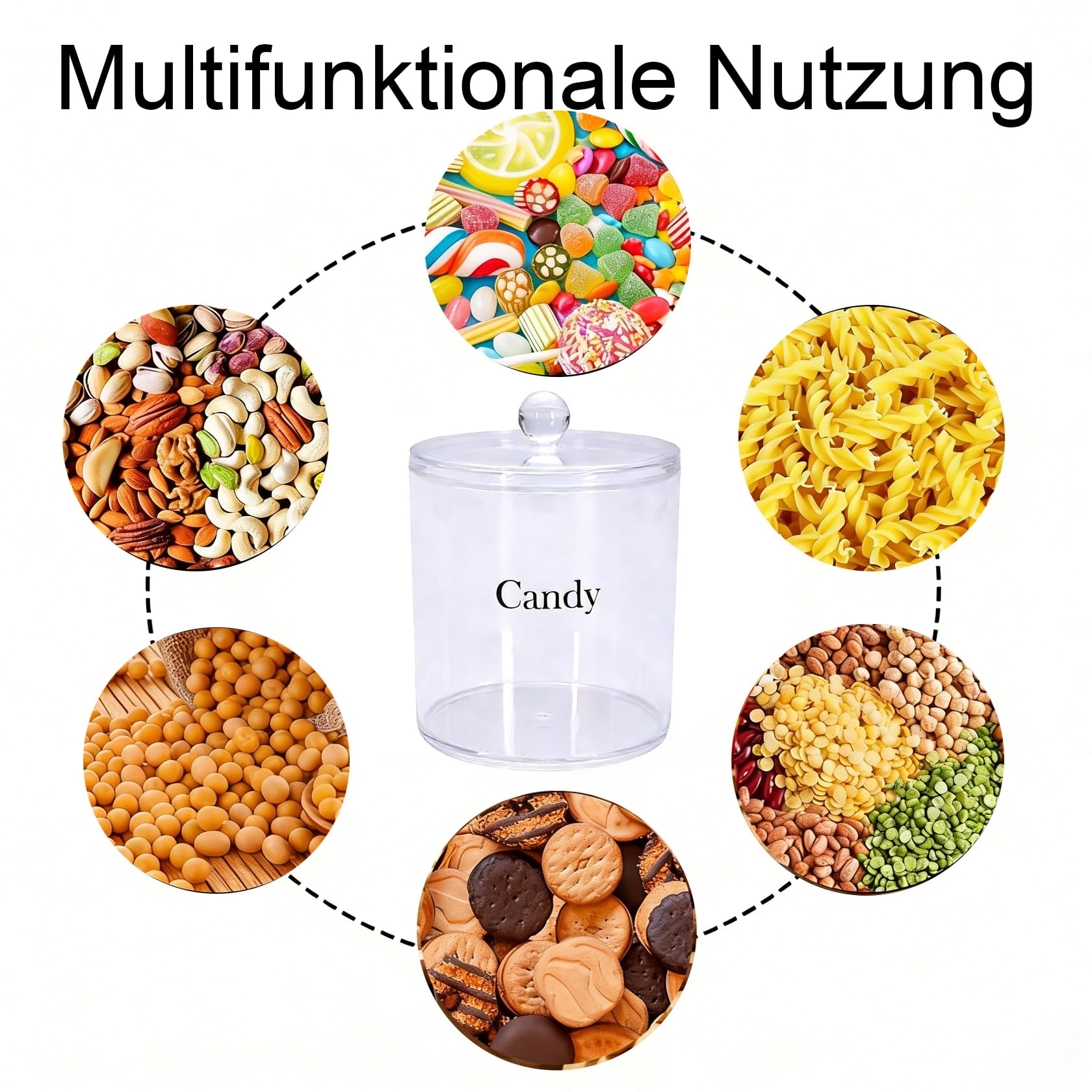 Bonbonglas aus Acryl 1.3L, Bonbonglas mit Deckel Transparent, Süßigkeiten Spender Breite Öffnung für Küche, Wohnzimmer und Party Aufbewahrung Süßigkeiten, Kekse und Kleine Snacks