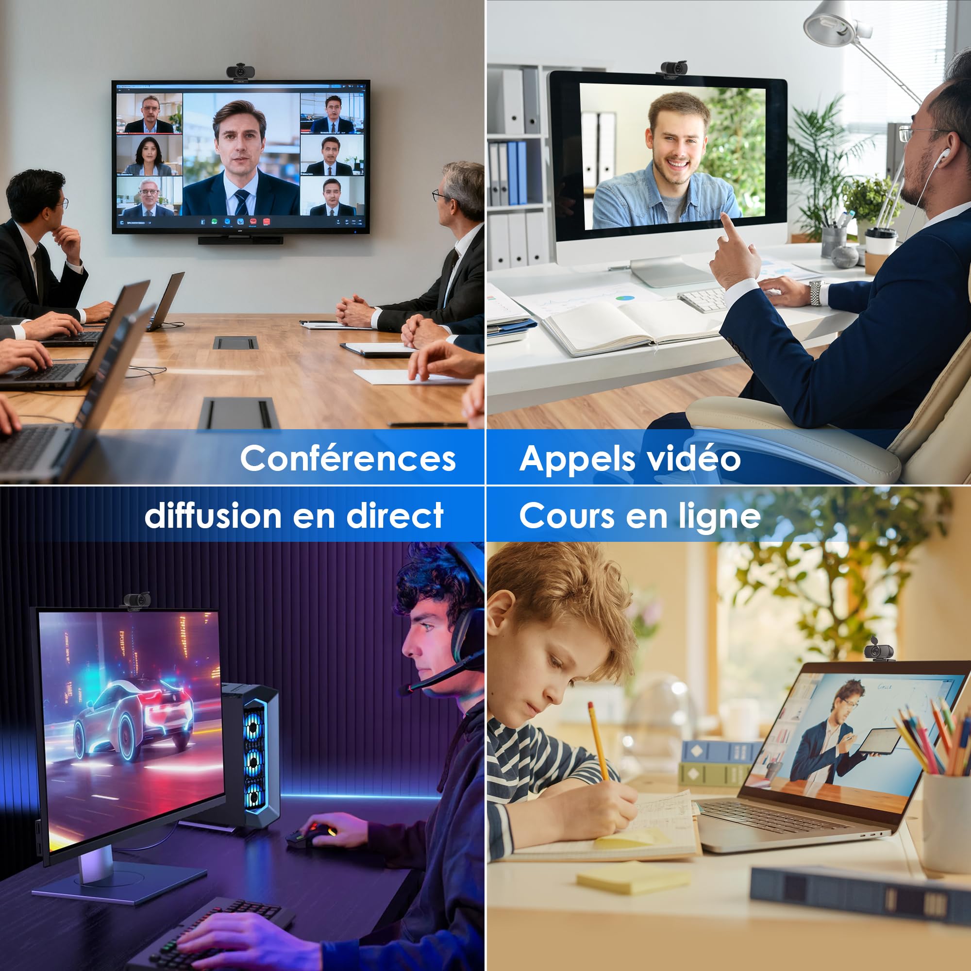 N21A Webcam Full HD 1080P 30FPS Webcam PC Grand Angle 100 °Mise au Point Fixe Deux Micro Correction Lumière Plug Play Windows MacOS Linux Youtube Streaming Skype Appel Vidéo Vidéoconférence