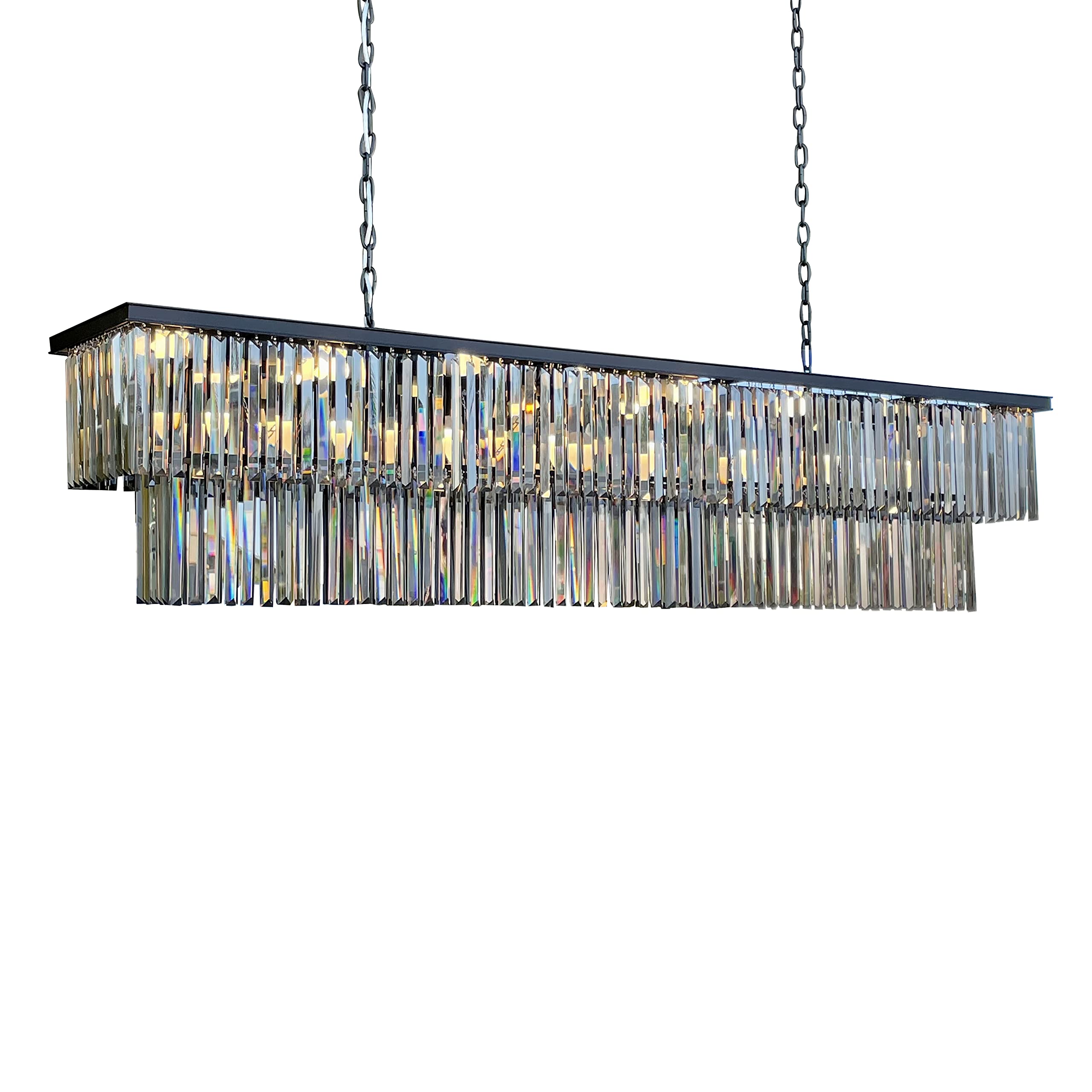 LightUpMyHomeD'Angelo 70 Inch Smoked Black Rectangular Chandelier, 24-Light Crystal Chandelier for Dining Rooms, Living Rooms, Kitchens, and Entryways