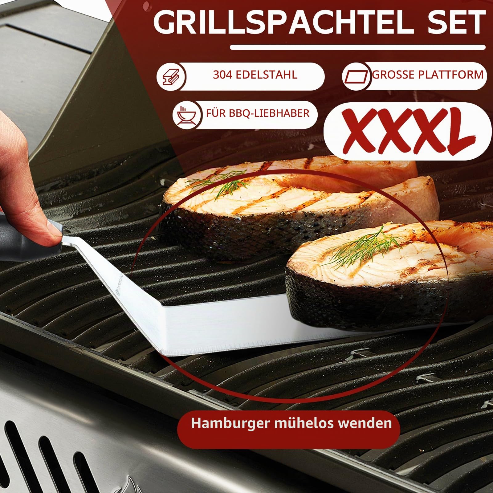 Barbecue Burger Set,Großer Grillspatel,5,5 Zoll Burgerpresse,Professioneller Pfannenwender Edelstahl,Burger Smasher für Pattie,Grill Werkzeug Outdoor und Indoor