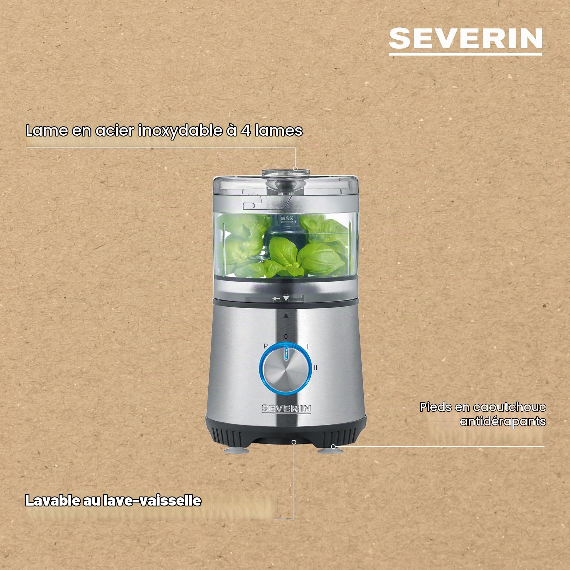 SEVERIN Hachoir multifonction, Avec disque émulsifiant, 400 W, KM 3865, Argent/Noir, 34.50
