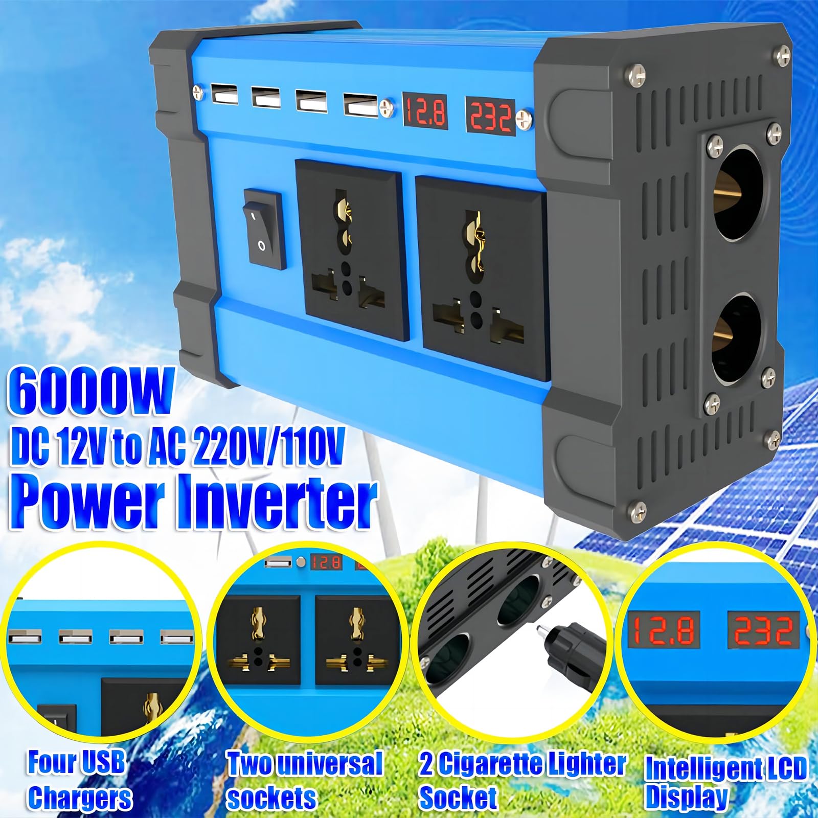 Kit de Panel Solar: inversor de Corriente para Coche de 500 W, Controlador de Carga PWM de 30 A, Panel Solar Impermeable de 18 W para Autocaravana, Barco y Motocicleta.