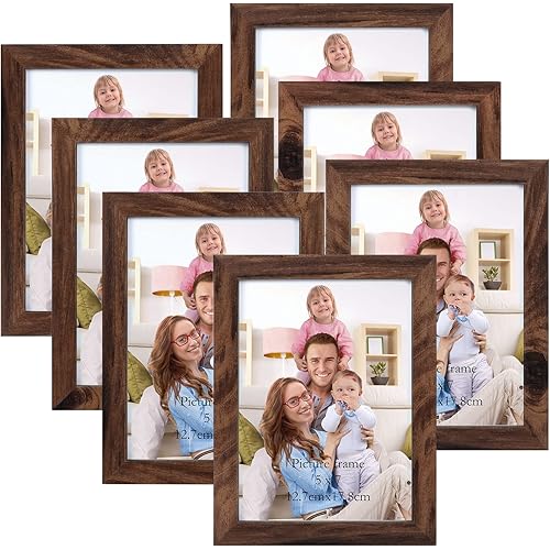 Giftgarden 5x7 Picture Frame Brown Set of 7 Rustic Walnut-Color Photo Frames 5 by 7 for Wall or Tabletop
