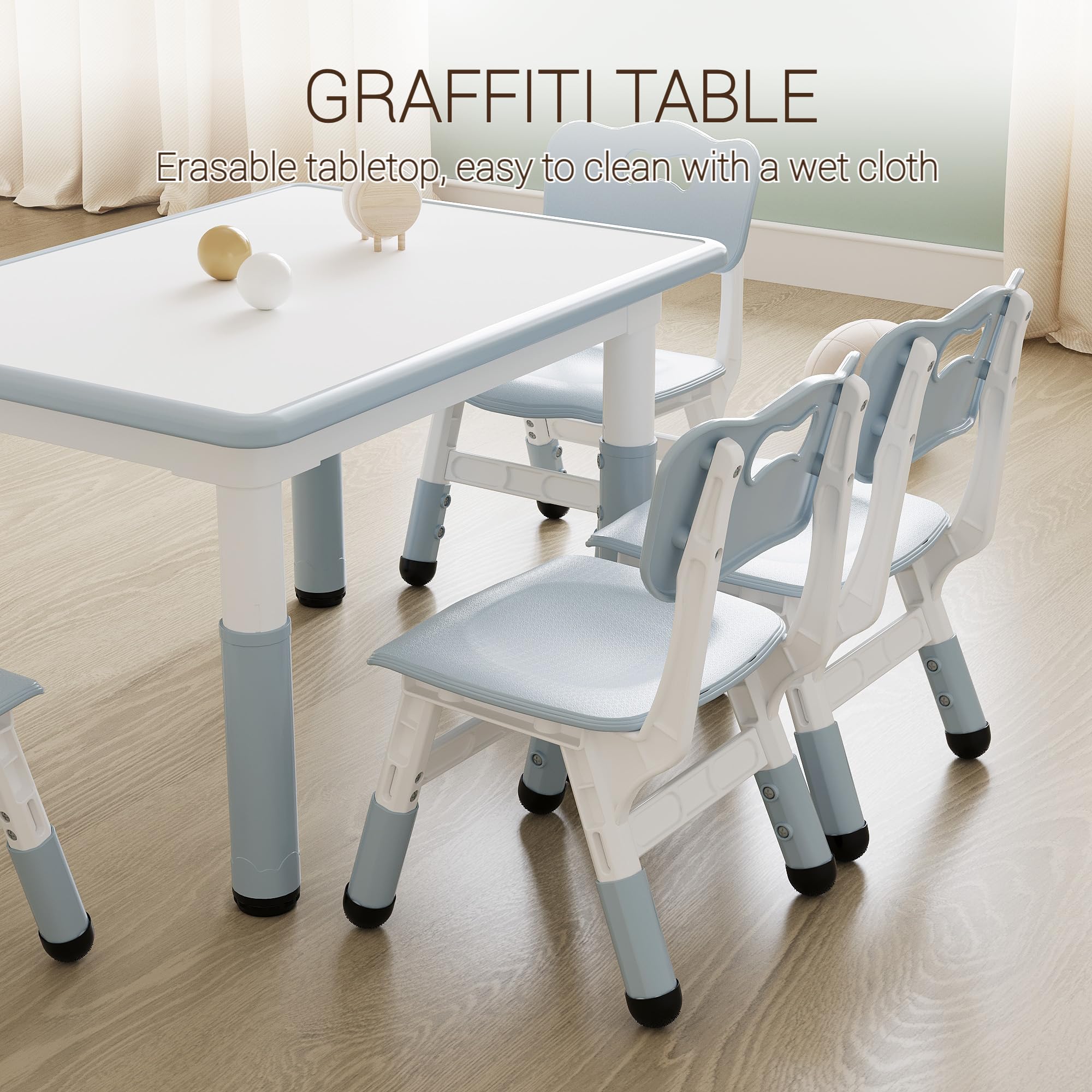 Table Enfant avec Chaise - Hauteur réglable,Bureau Enfant avec 4 chaises Design Antidérapante,Ensemble Bureau pour Chambre & Salle Classe de Maternelle(Gris)