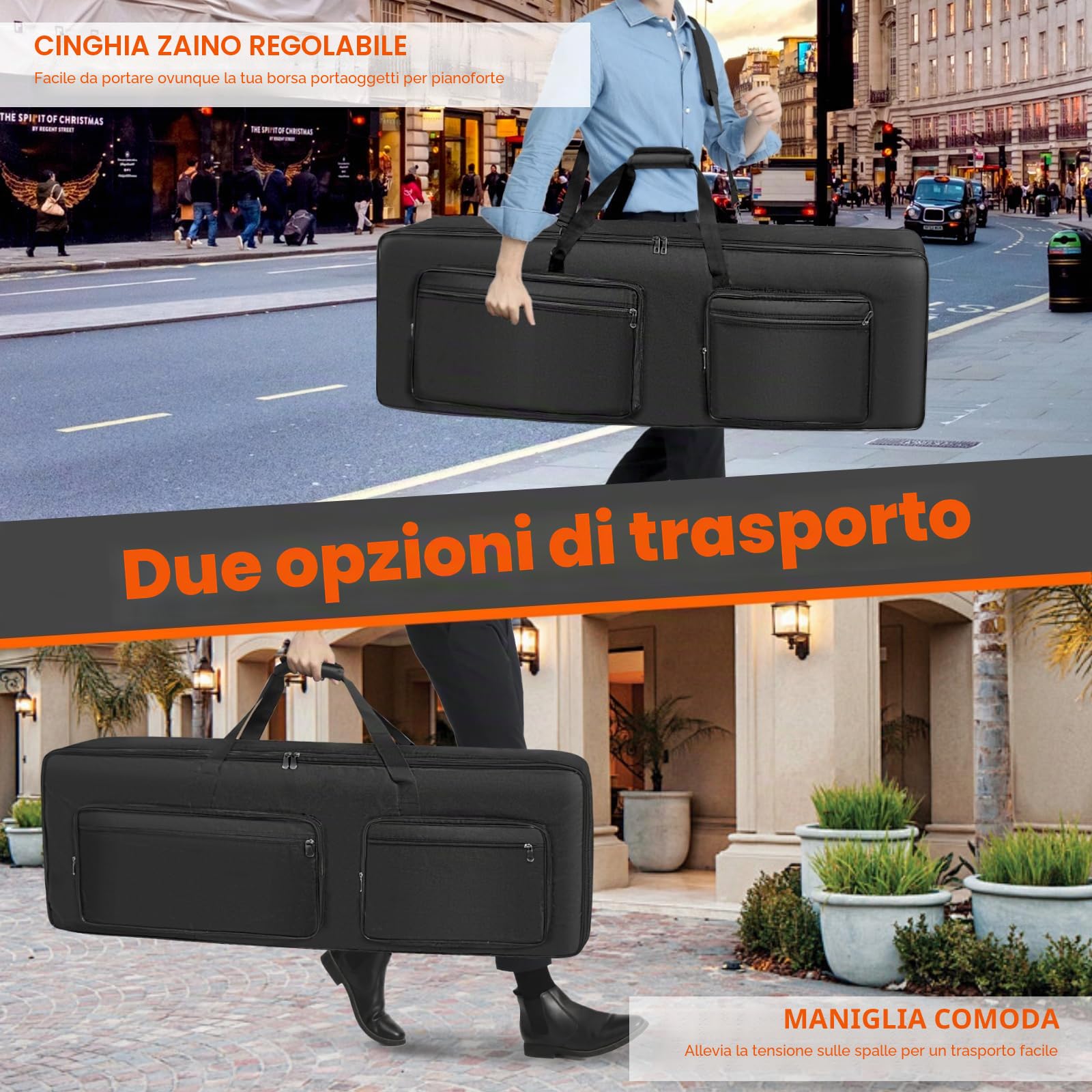 Sundoy Borsa da concerto per tastiera a 88 tasti, zaino per pianoforte elettrico realizzato in Oxford 600D con imbottitura in cotone da 10 mm, resistente per l'uso (138x18x38 cm)
