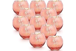 LAMORGIFT 12 Pcs Rose Gold Mercury Glass Votive Candle Holders Decor for Christmas Wedding
