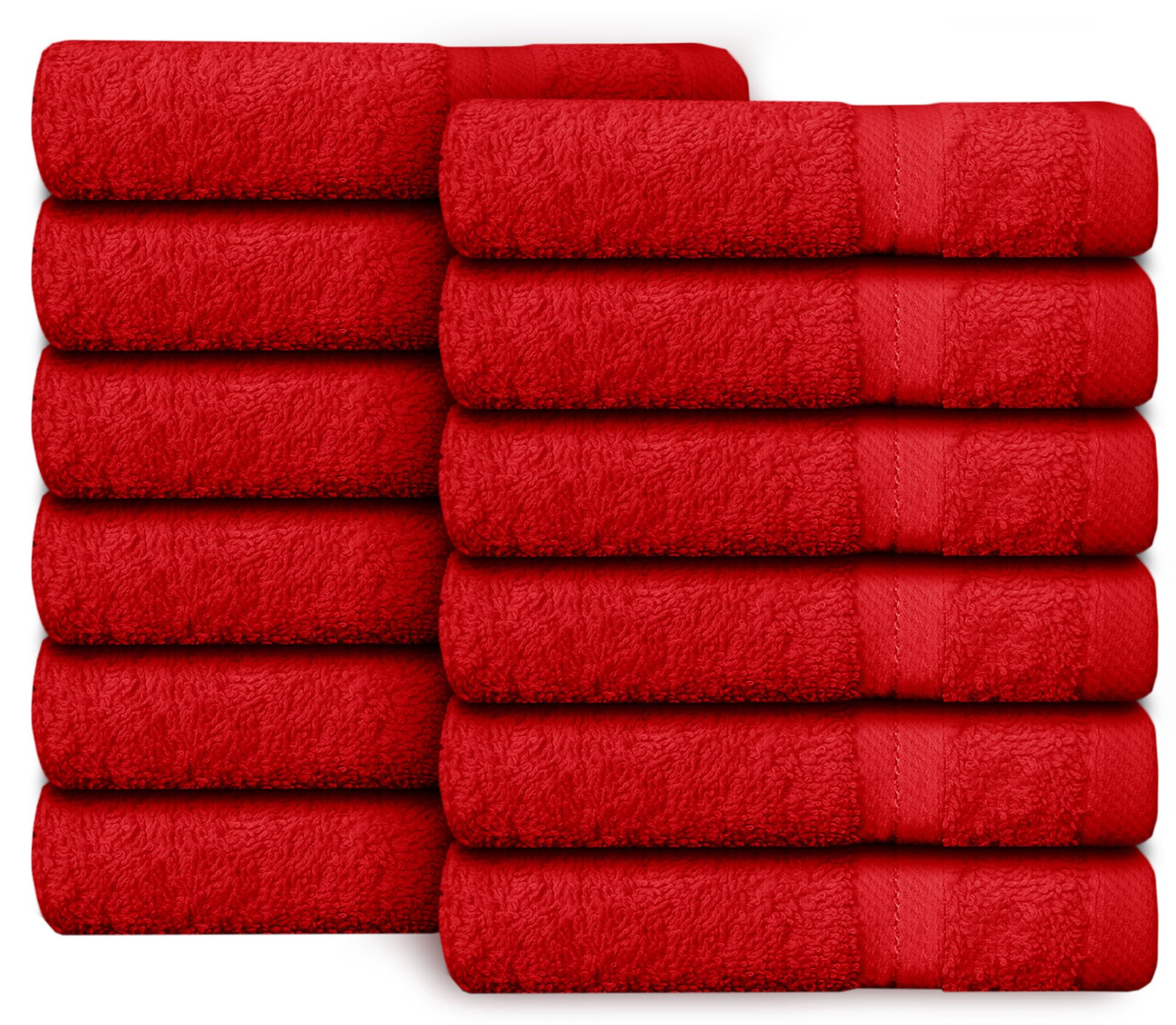 Casabella Premium Quality 12 Red Face Towels (30x30CM) Highly Absorbent Wash Cloth set, 100% Combed Cotton 650 GSM Fingertip Towels soft Flannel Face Cloths 12 Red Face Towel