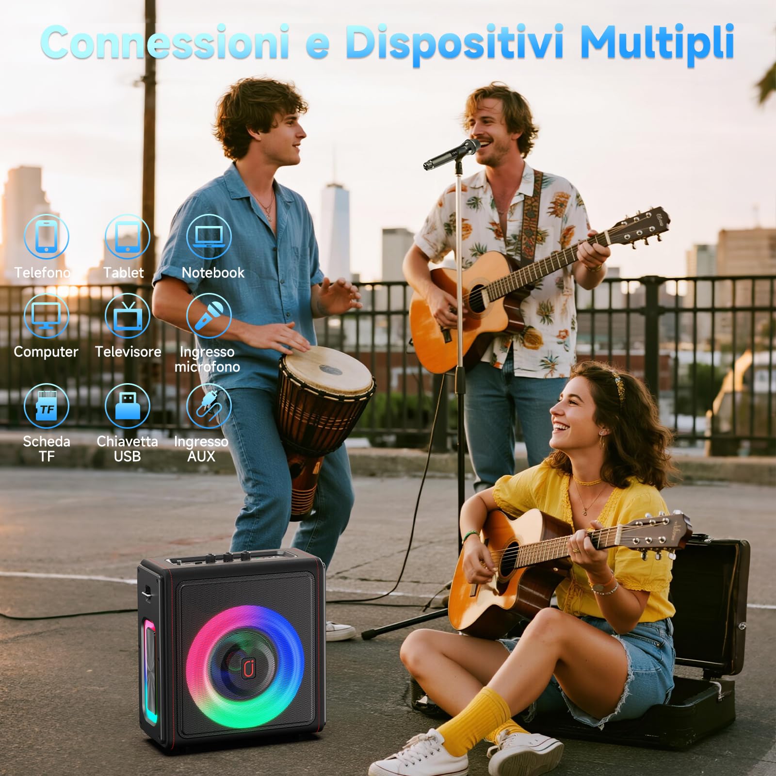 HWWR Karaoke con 3 Microfono Wireless, 120W cassa Bluetooth 5.3 Portatile con Subwoofer Aggiornato per Adulti, sistema PA con regolazione dell'eco, supporto TWS/TF Card/USB/AUX/Live