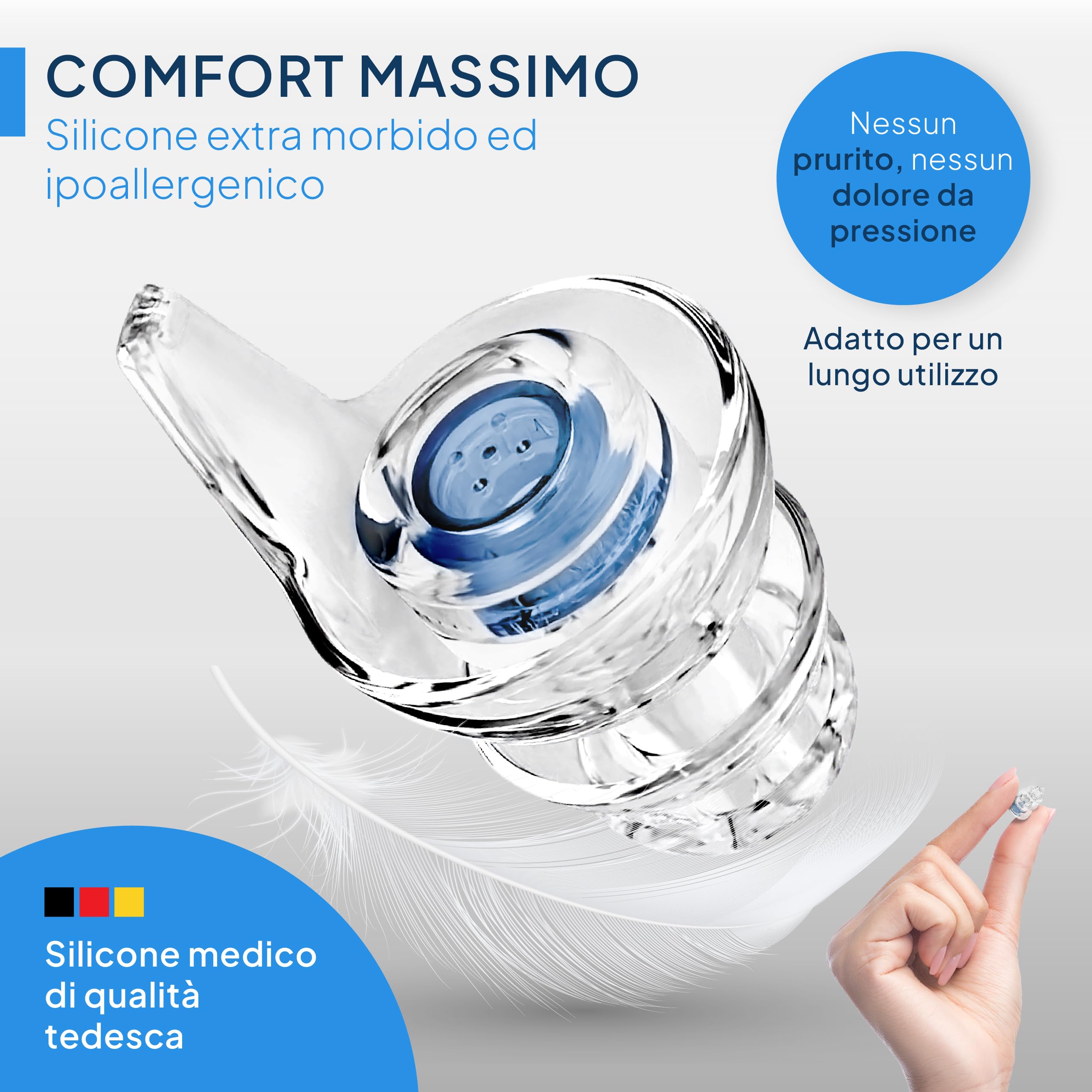 Senner ® MusicPro Soft | Protezione Acustica per Concerti, Musica, Discoteca, Festival - Tappi per Orecchie Extra Morbidi, Blu/Trasparenti - con Custodia in Alluminio