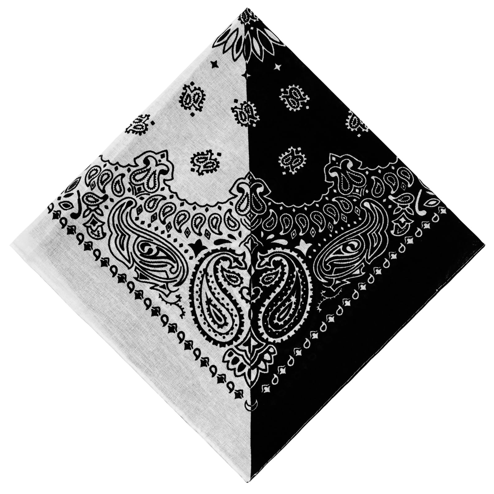 Two-Tone Diagonal Color Bandana Outdoor Headscarf Paisley Cotton Street Hip Hop(1pc,Balck+White, 52x52cm)