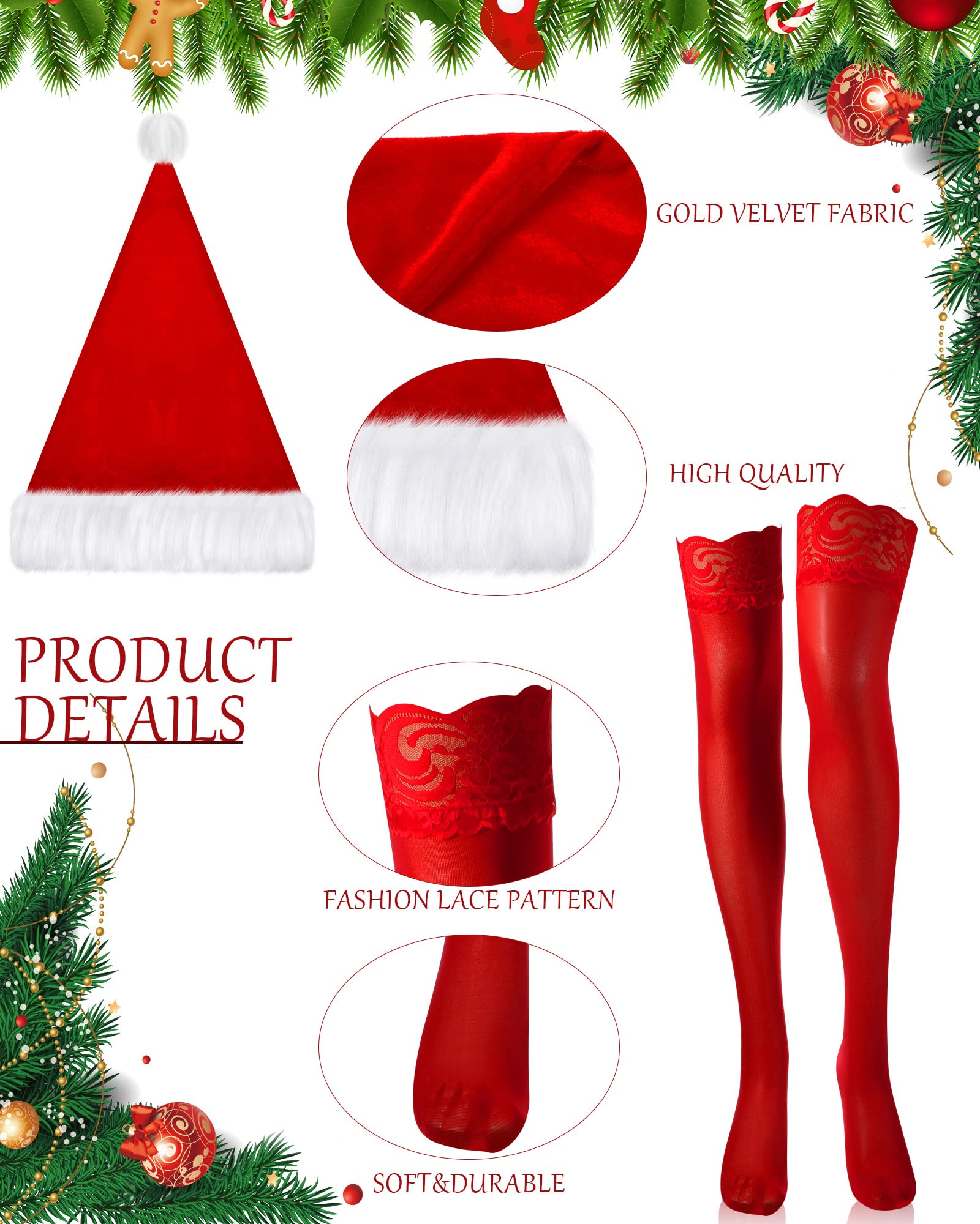 Haysandy 4 Pcs Women Christmas Costume Santa Claus Costume Womens Santa Suit Christmas Fancy Dress Costume Xmas Hat for Xmas Outfits (Small) Red, White