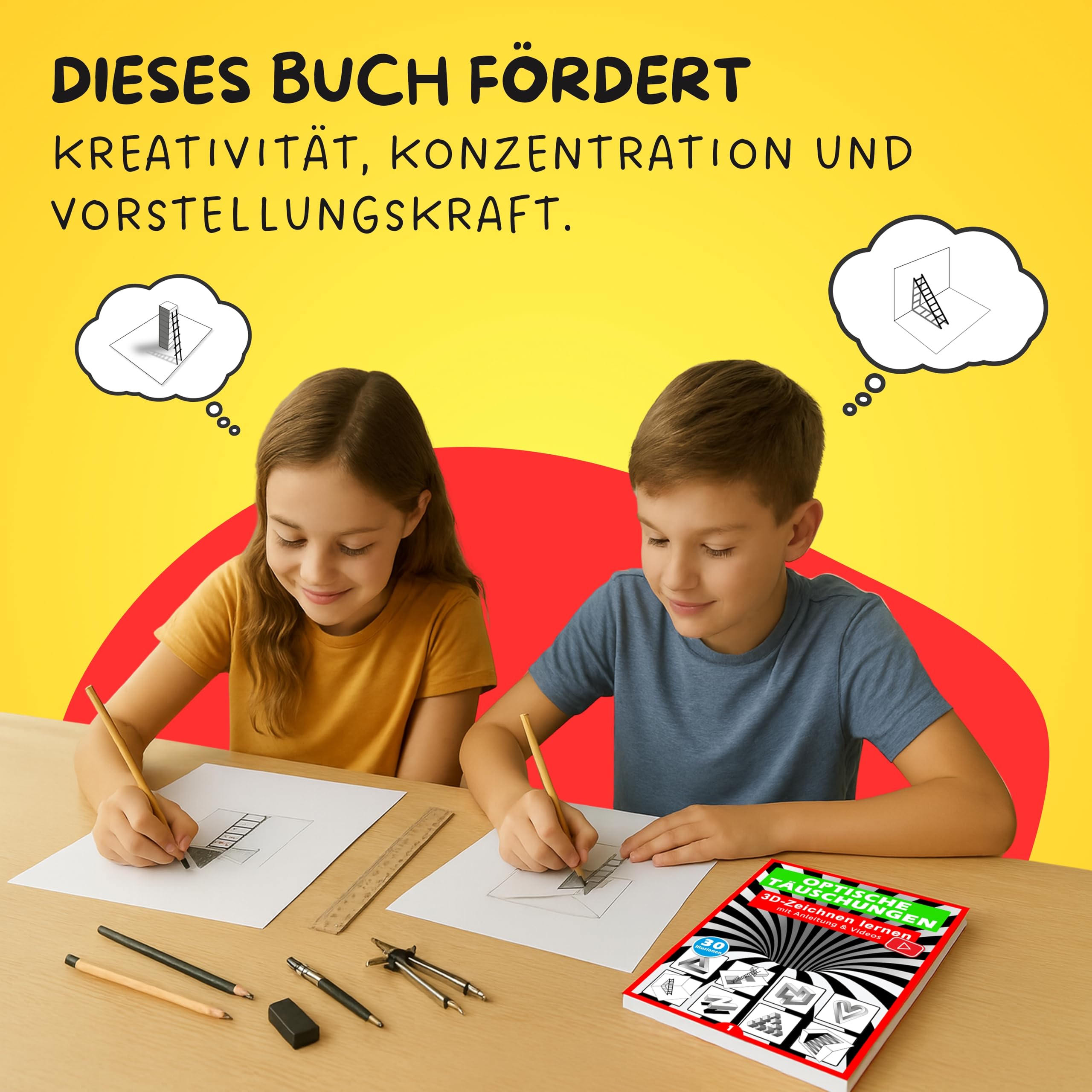 Optische Täuschungen: 3D zeichnen lernen - Step by Step!: Optische Illusionen und Perspektive richtig sehen und realistisch zeichnen lernen in 5 ... für Kinder, Anfänger und Erwachsene