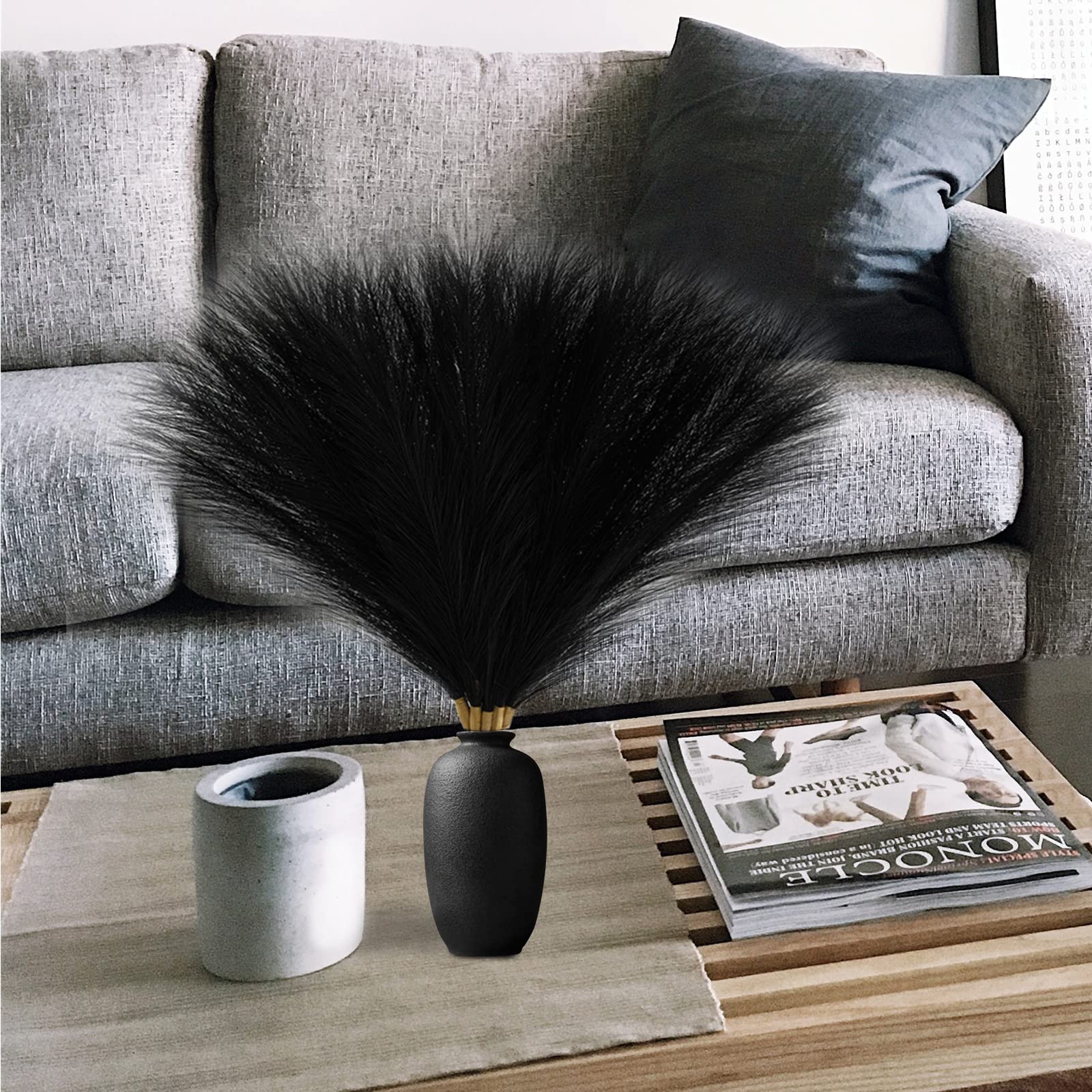 Serwalin 6 Pezzi Erba Della Pampas,45 cm,Piume Decorative,Fiori Secchi,Adatto per matrimoni, feste, salotti, decorazioni di vasi che,Decorazione Bohemien (Nero)