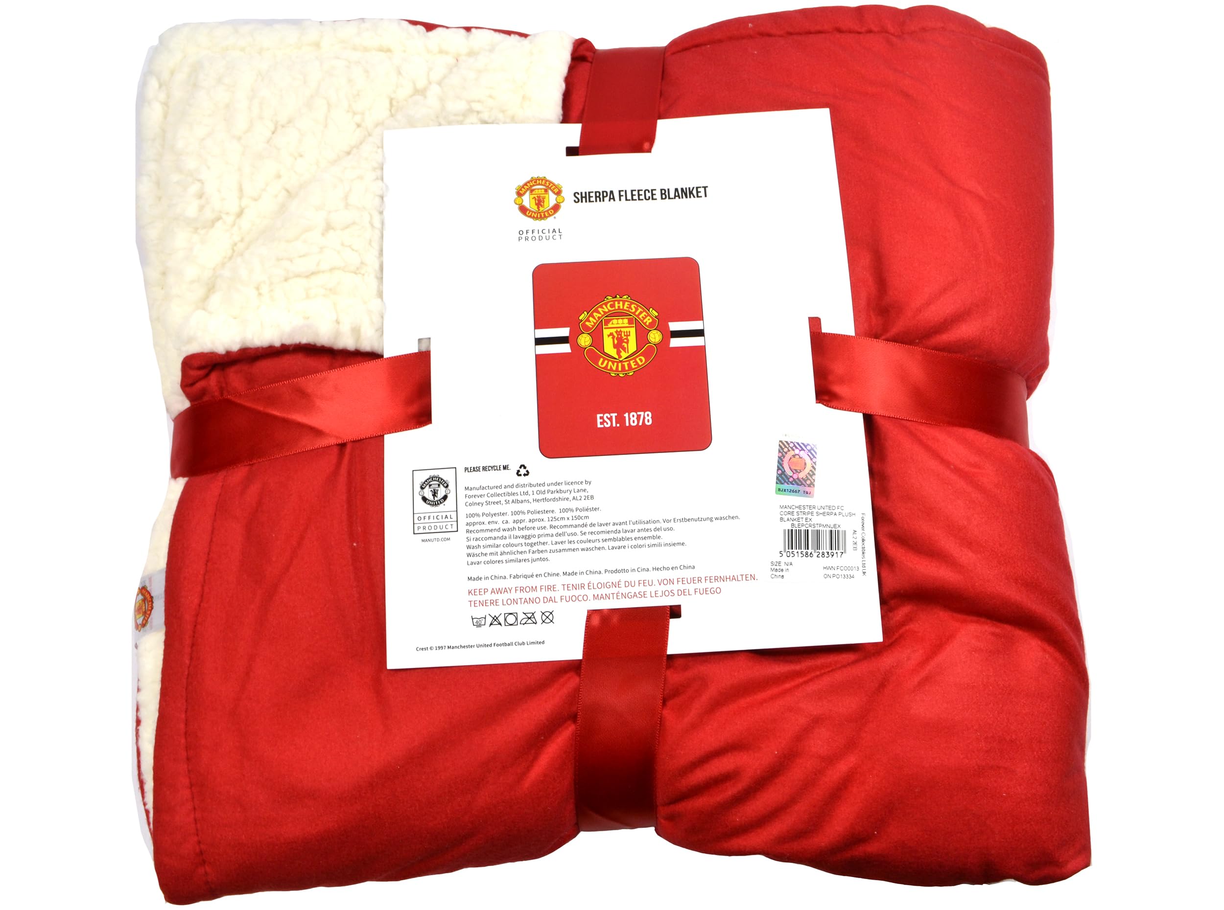 FOCO Man Utd Core Stripe Sherpa Plush Blanket