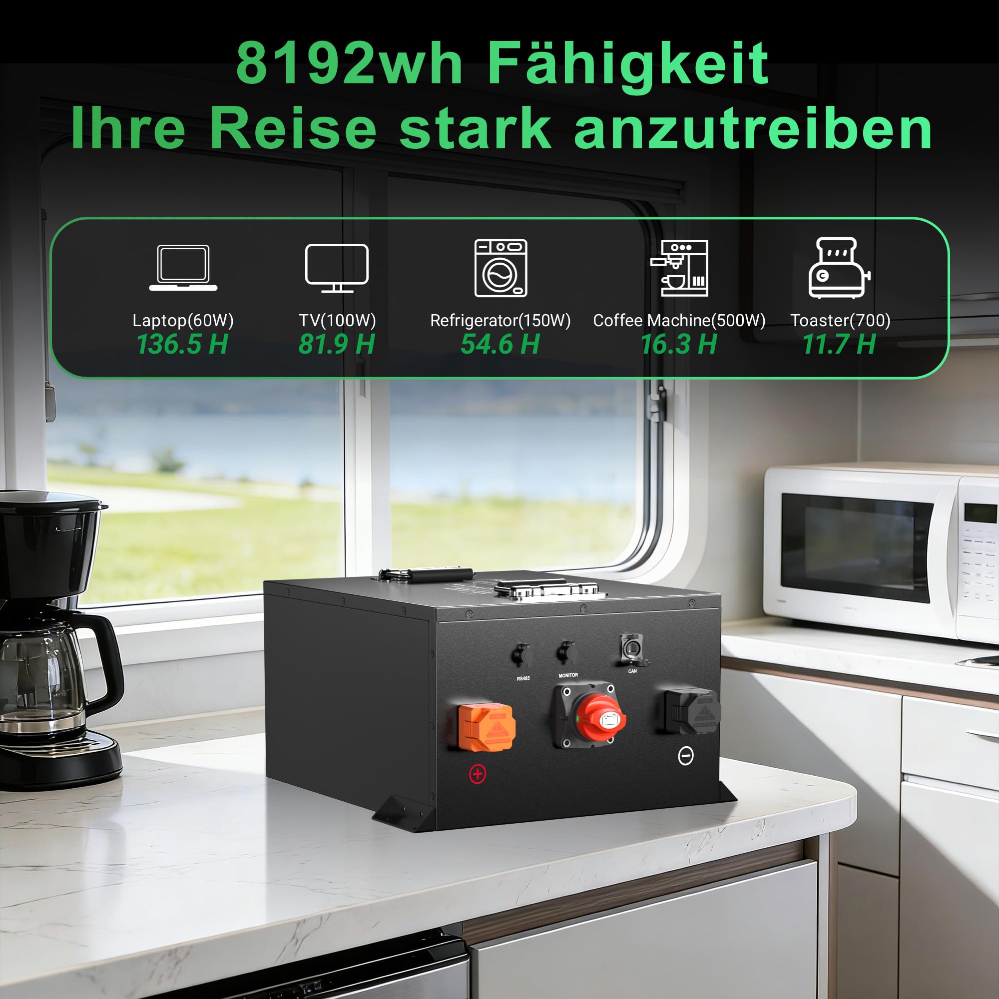 Confezione da 2 batterie al litio LiFePO4 da 12 V 640 Ah per camper, con Bluetooth BMS da 300 A, protezione a bassa temperatura, 8192 Wh di energia utilizzabile, oltre 8000 cicli per pannello solare