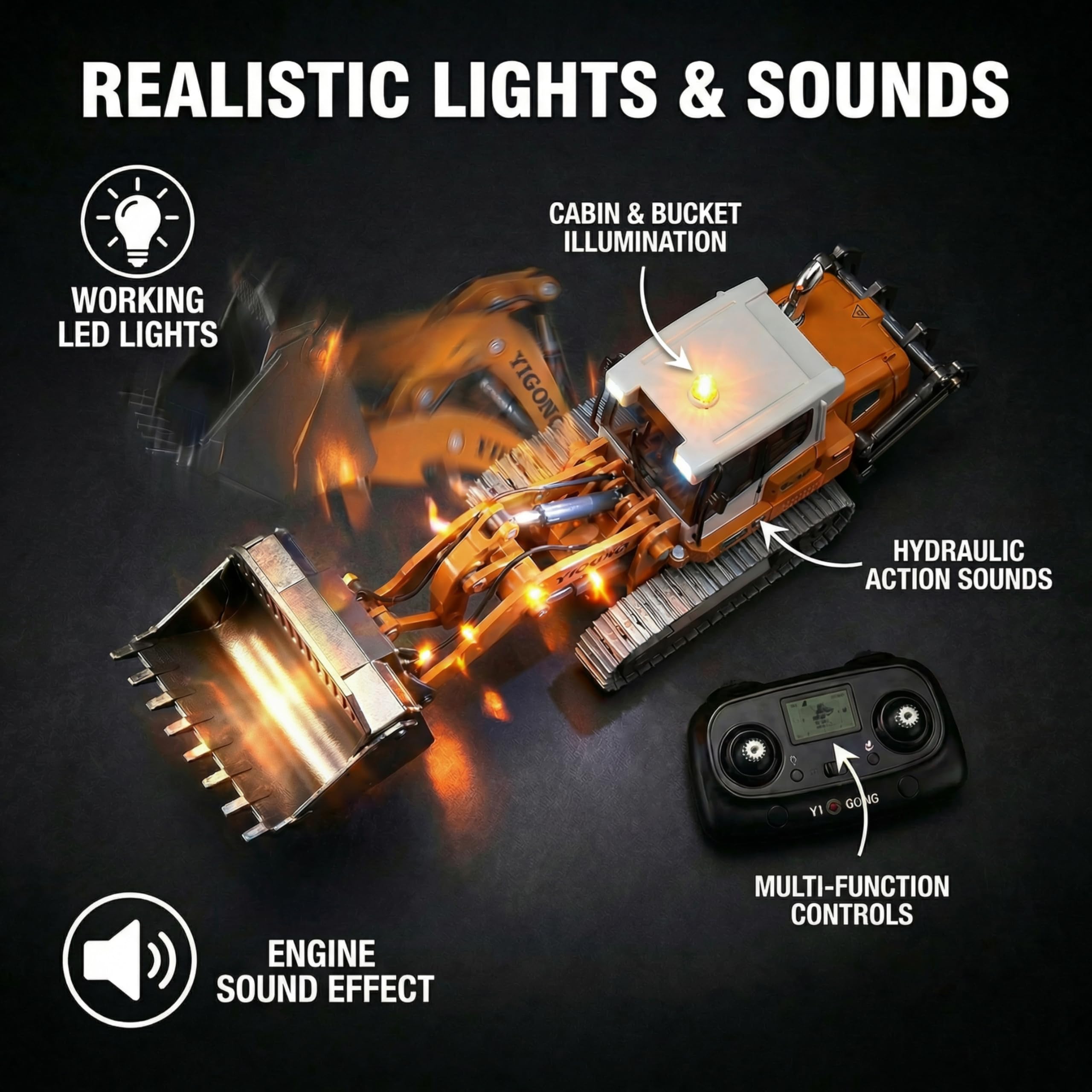 1:50 RC Crawler Loader 2.4G Construction Vehicle Metal Bucket Tracks Ripper Hobby-Grade RTR Model with Light and Sound for Adult - 5