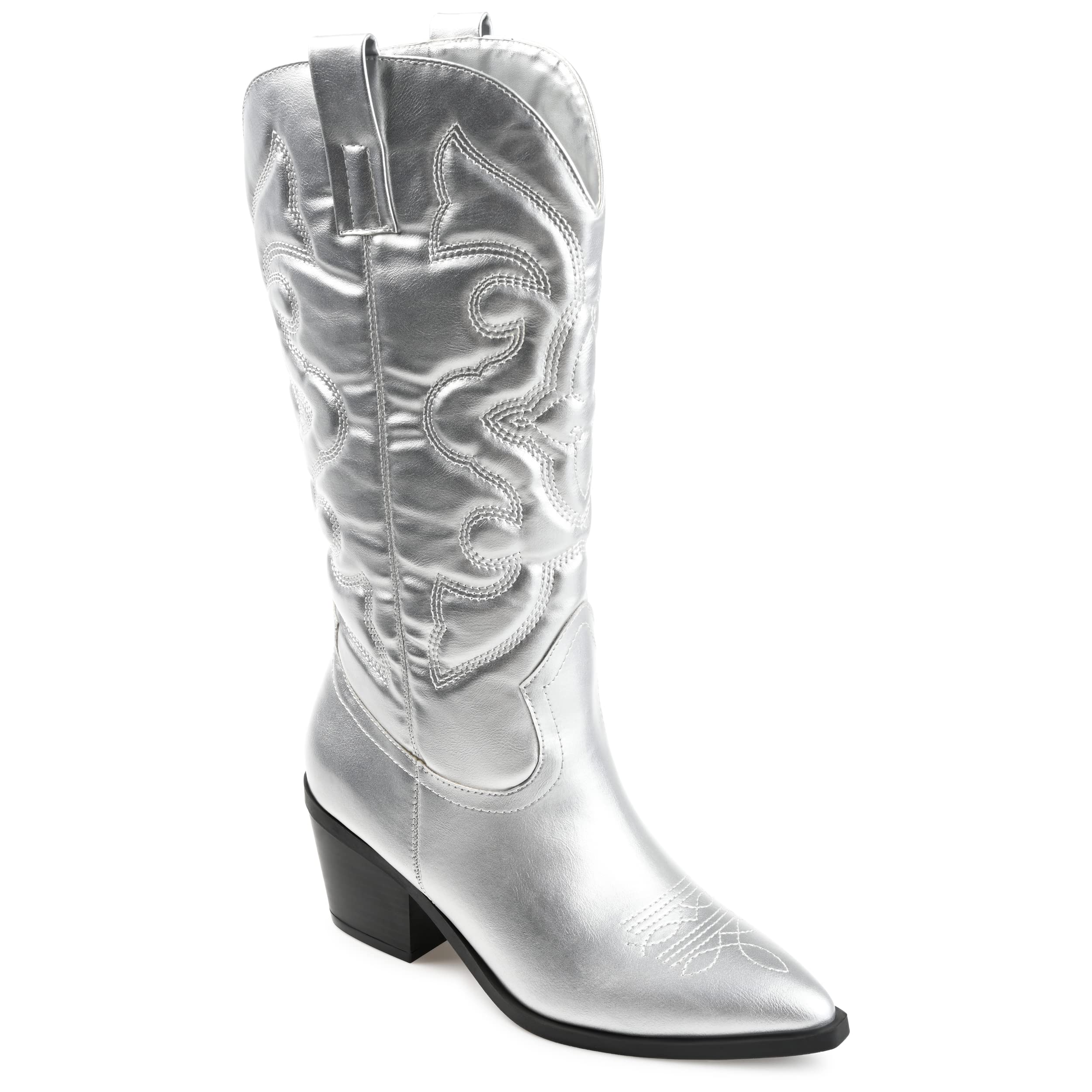 Journee Collection Womens Chantry Pointed Toe Pull On Western Boots Silver 12 Medium WOMENS US