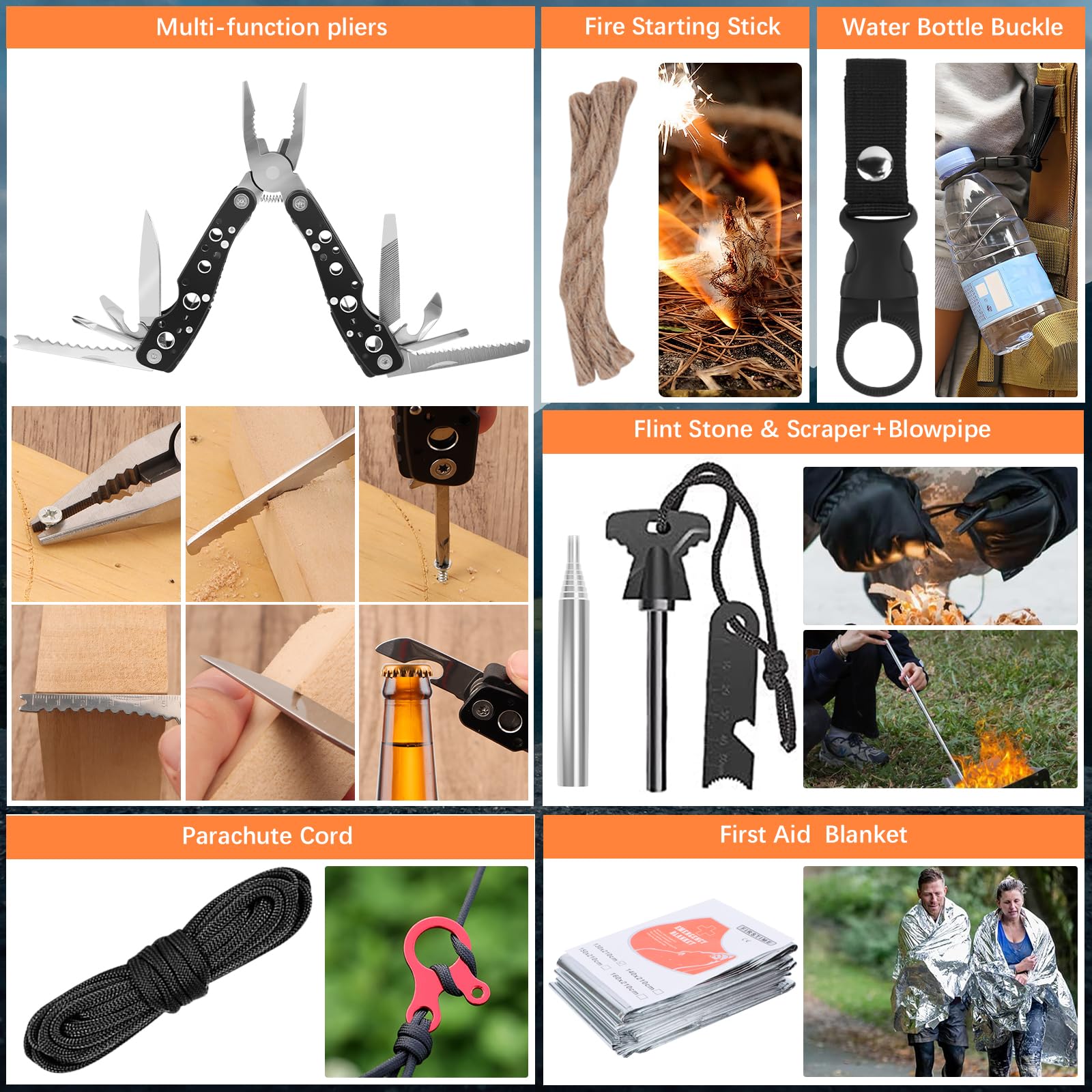 Kit de Supervivencia de Emergencia al Aire Libre, Equipo de Supervivencia para Hombres Camping/Aventuras/Senderismo al Aire Libre