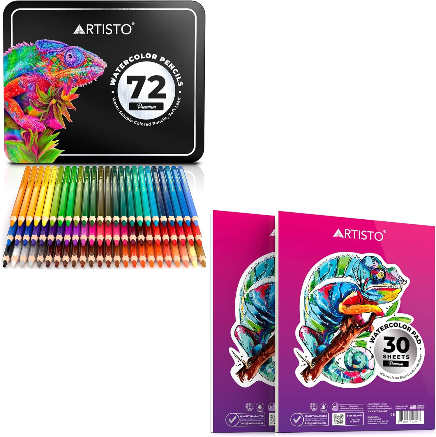 Artisto Watercolor Pencils & Watercolor Pads Bundle