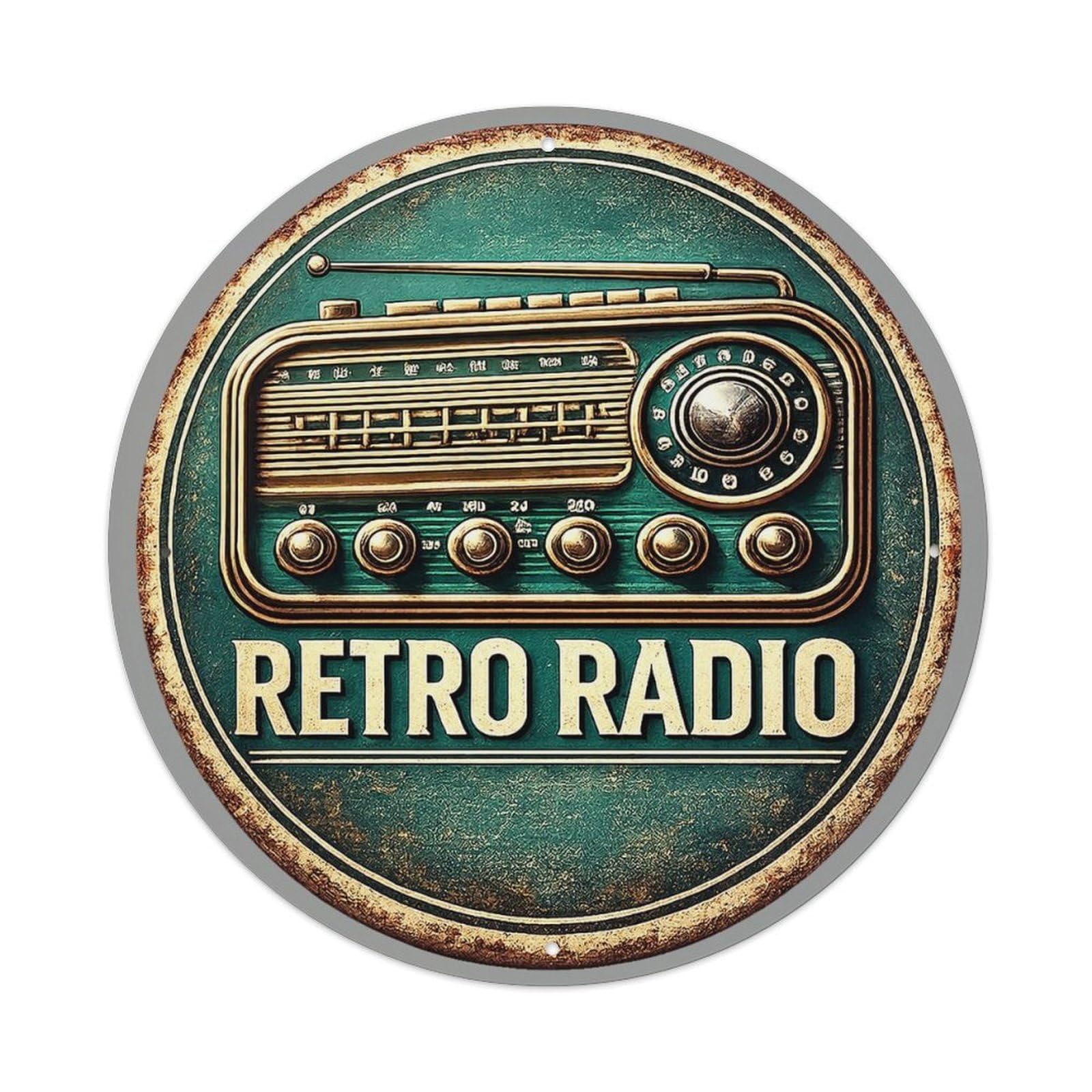 Retro Radio Vintage Design Pattern Vintage Round Tin Sign Retro Metal Wall Decor Metal Poster, Home Bar Garage Cafe Wall Art Decoration 8x8Inches
