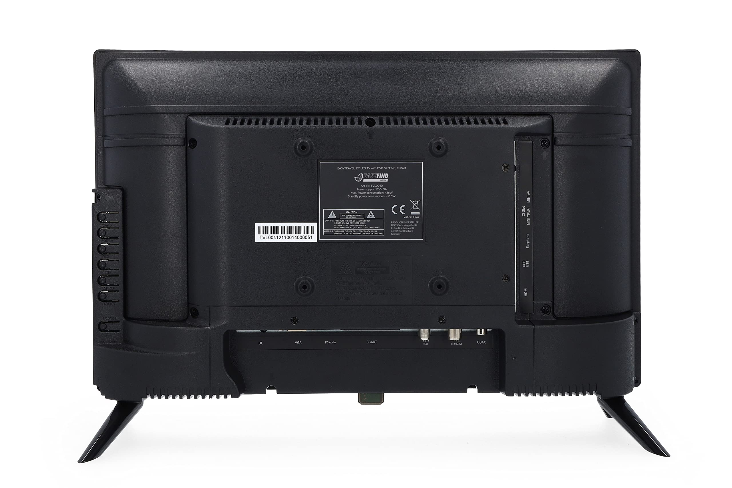 Travel LED TV 24" Camping (60,96 cm, sintonizador triple S2/T2/C, panel de grado A, HDMI, USB, PVR Ready, 10-30 V, VESA, SRC y modo de hotel, CI+ para TV de pago), color negro