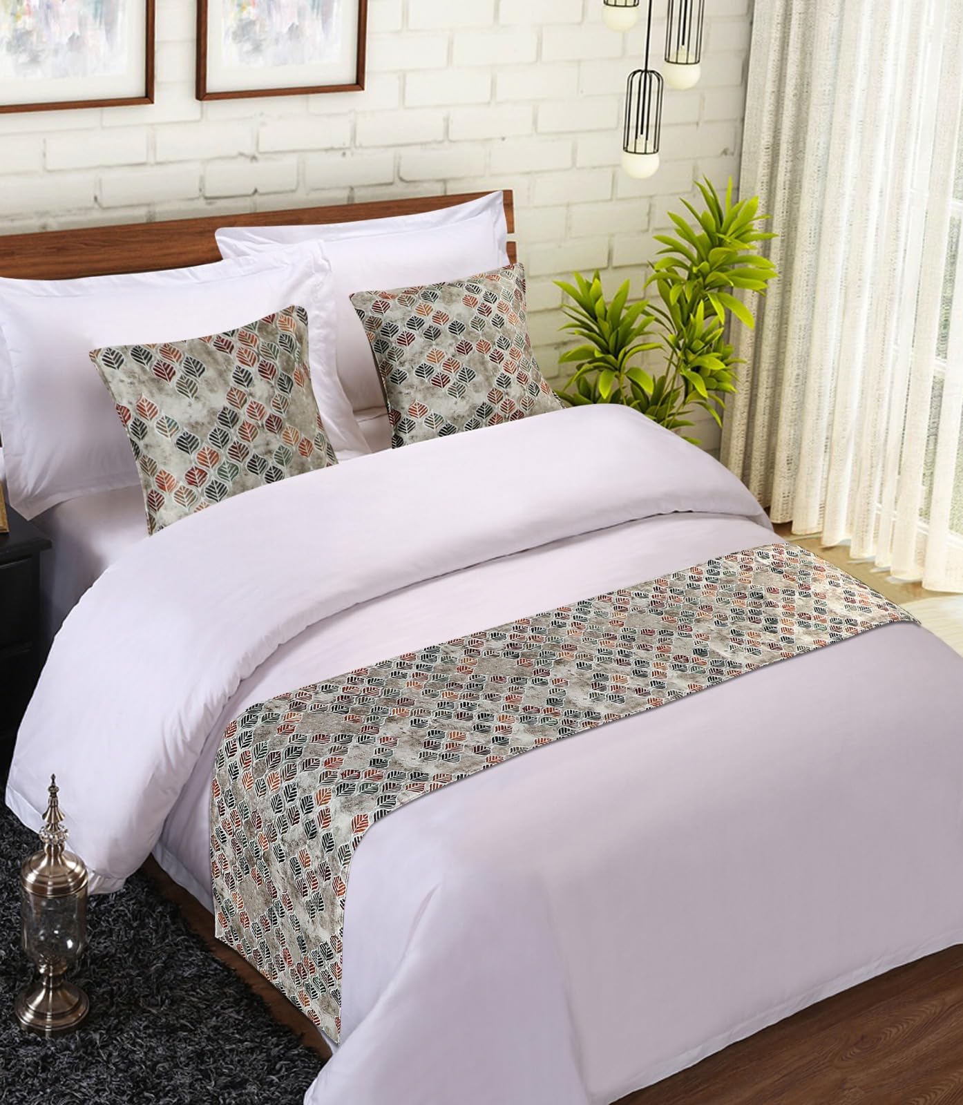 Shri Anand Creations 300TC Digital Print Heavy Quality Bed Runner with Cushion Cover Set King Size for Hotel, Resort, Guest House and AirBNB. (Multi-02)-picture-10