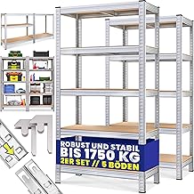 Monzana® 2X Schwerlastregal 180x90x40cm Befestigungsmaterial 1750kg 10 MDF-Platten Kellerregal Lagerregal Steckregal Metallregal Werkstattregal Silber