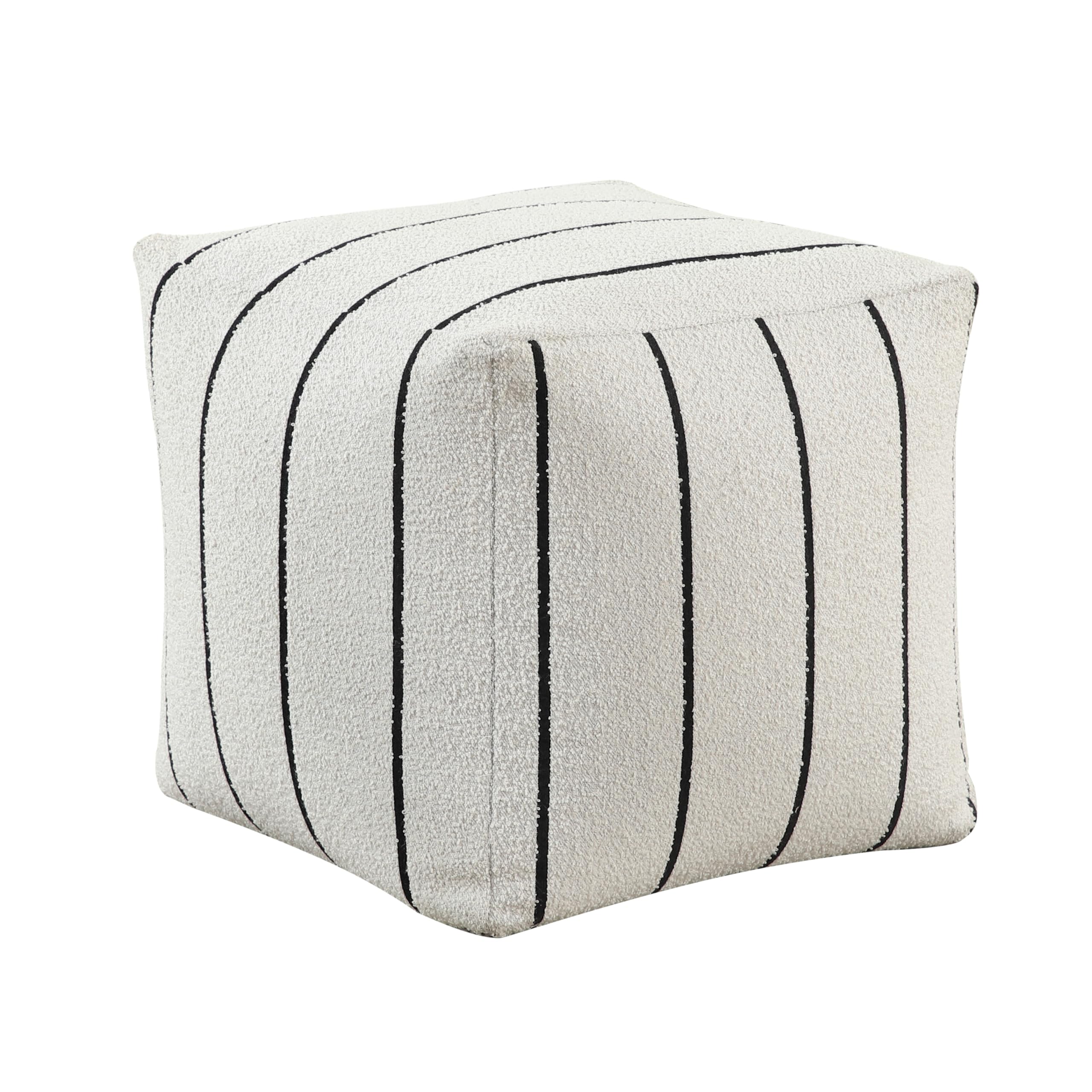 TREATLIFE HOME Modern Square Pouf Off-White Fabric Upholstered Ottoman, Non-Slip Floor Pouf, Use for Seating or Footrest