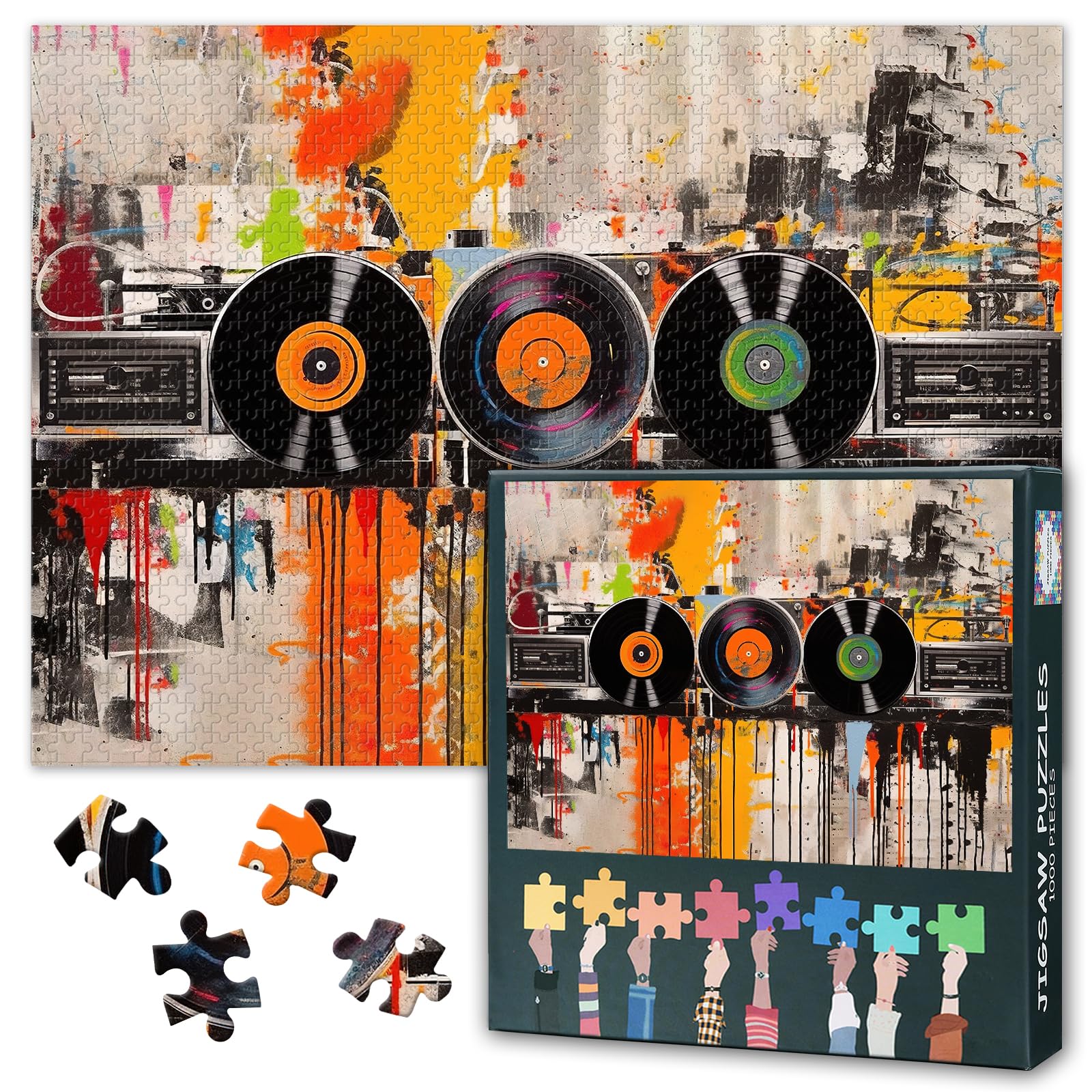 Pop Art Graffiti Puzzles for Adults 1000 Pieces, Vinyl Records Jigsaw Puzzles