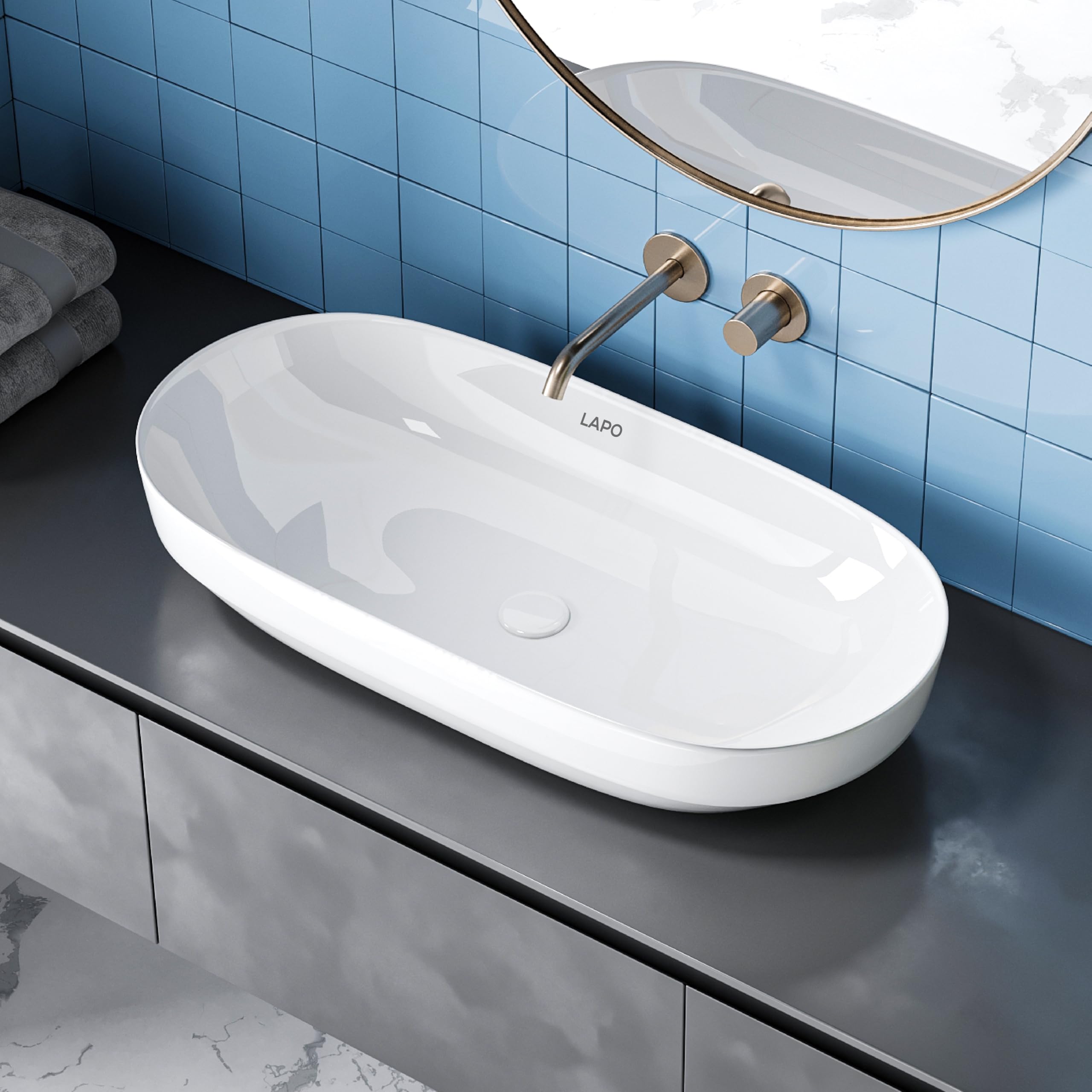 LAPO Basin For Bathroom, Ceramic Tabletop Wash Basin, Table Top Wash Basin For Bathroom And Livingroom Décor, Countertop Vessel Sink (White Finish, 35.5X71.5X13 Cm) Slack (B0D6KKBDKJ) Amazon Price History, Amazon Price Tracker