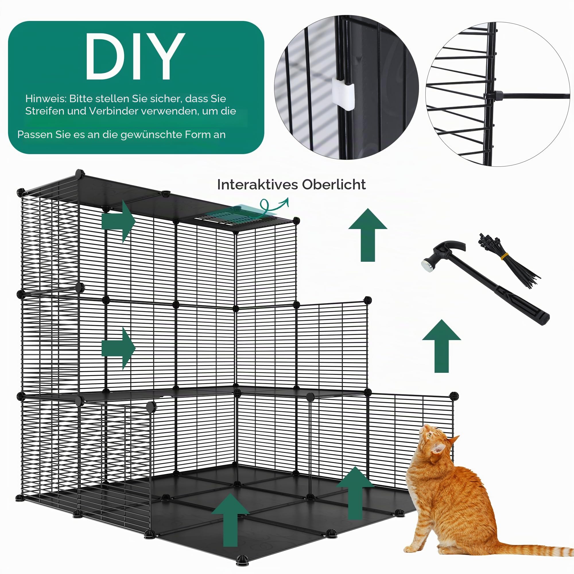 YITAHOME 4-stöckiger Großer Katzenkäfig mit Hängematte, 4 Türen, 3 Leitern, Katzengehege Catio-Metalldraht-dichte Zwinger für 1–3 Katzen, Abnehmbarer Laufstall für Kleintiere, 104 x 72 x 140 cm