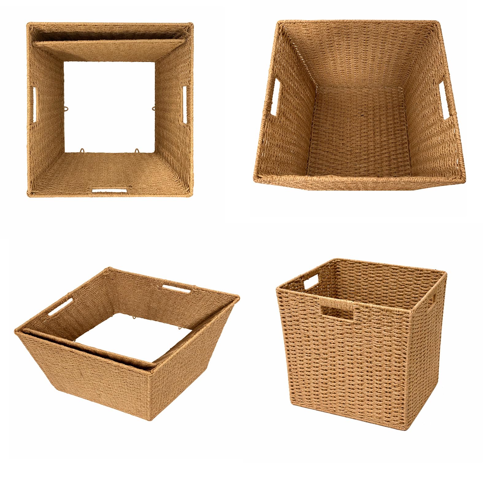 Aufbewahrungskorb Geflochten aus Rattan 31 * 31 * 31cm(4er) Große Faltbare Körbe mit Griffen & Metallrahmen, – Passend für Kallax Einsatz & Würfelregale, Regalkorb für Wohnzimmer & Schlafzimmer