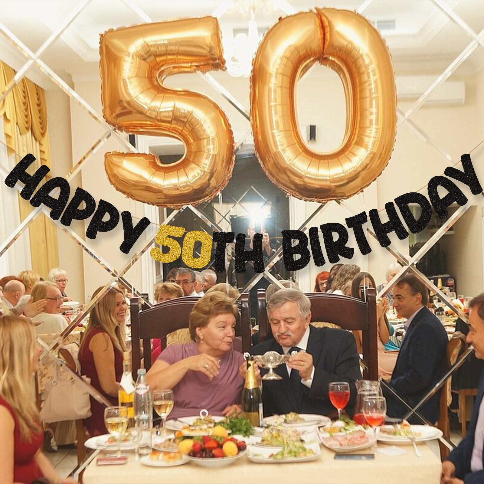 Decoration Gateau Anniversaire 50 Ans, Noir Or Homme Femme Décoration