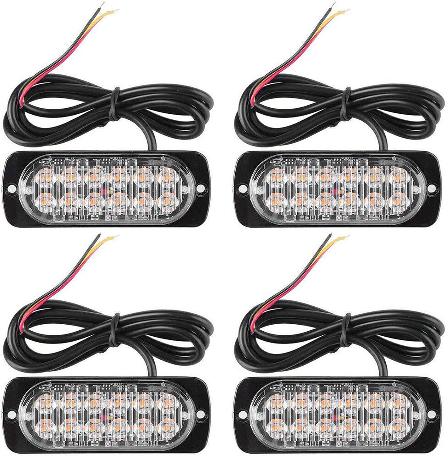 ConBlom 4pcs Ultra Thin LED Emergency Strobe Lights Bar 12 LED Strobe