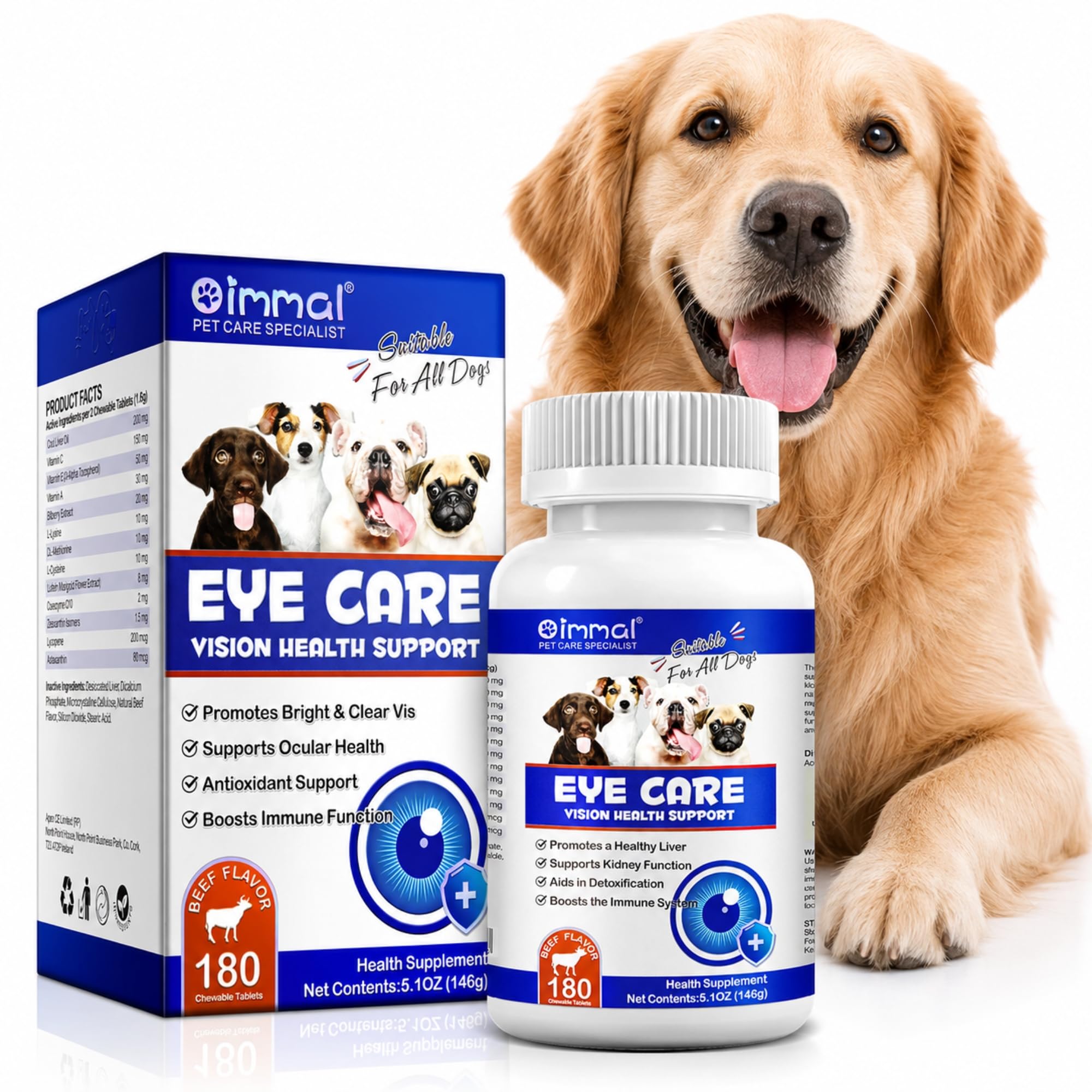 Eye Care and Vsion Health Supplement for Dogs, Eye Vitamins for Dogs, 180 Chewable Tablets - Reduce Age Related Eye Issues, Support Overall Eye Health, Clearer Vision for Senior Dogs